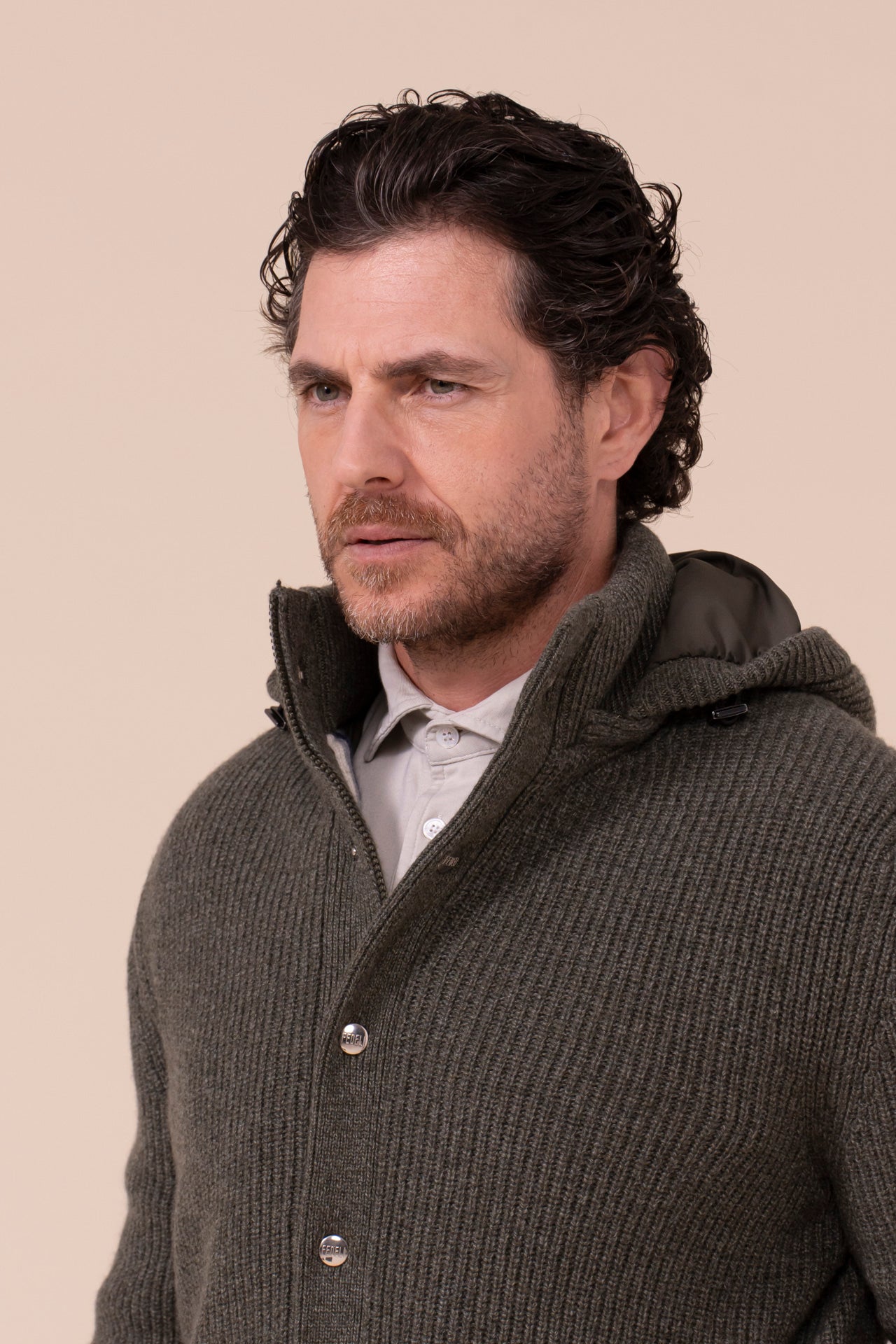 Cortina bomber in cashmere - OLIVEGREENMELANGE