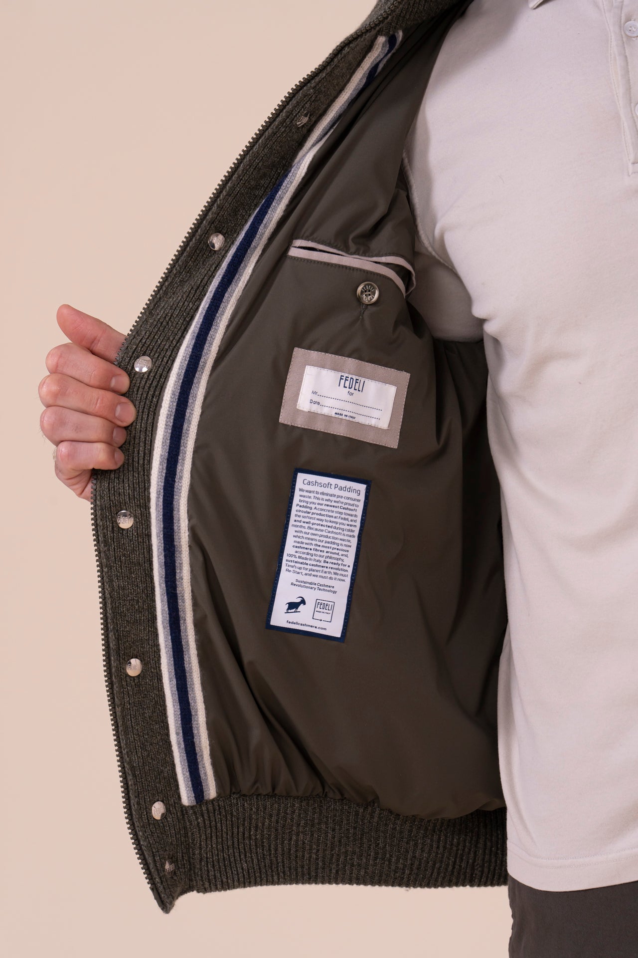 Cortina bomber in cashmere - OLIVEGREENMELANGE