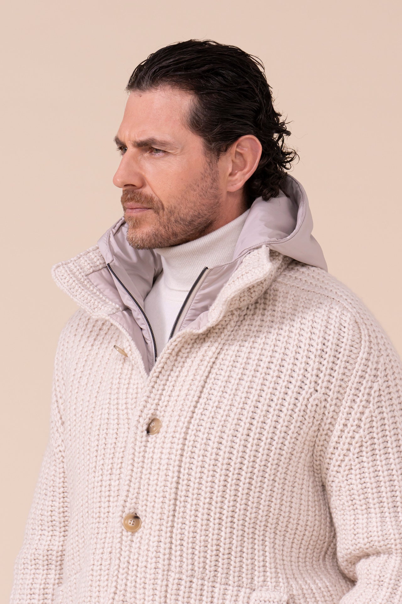 Davos Cashmere Tecknet Knit Bomber - CREAM