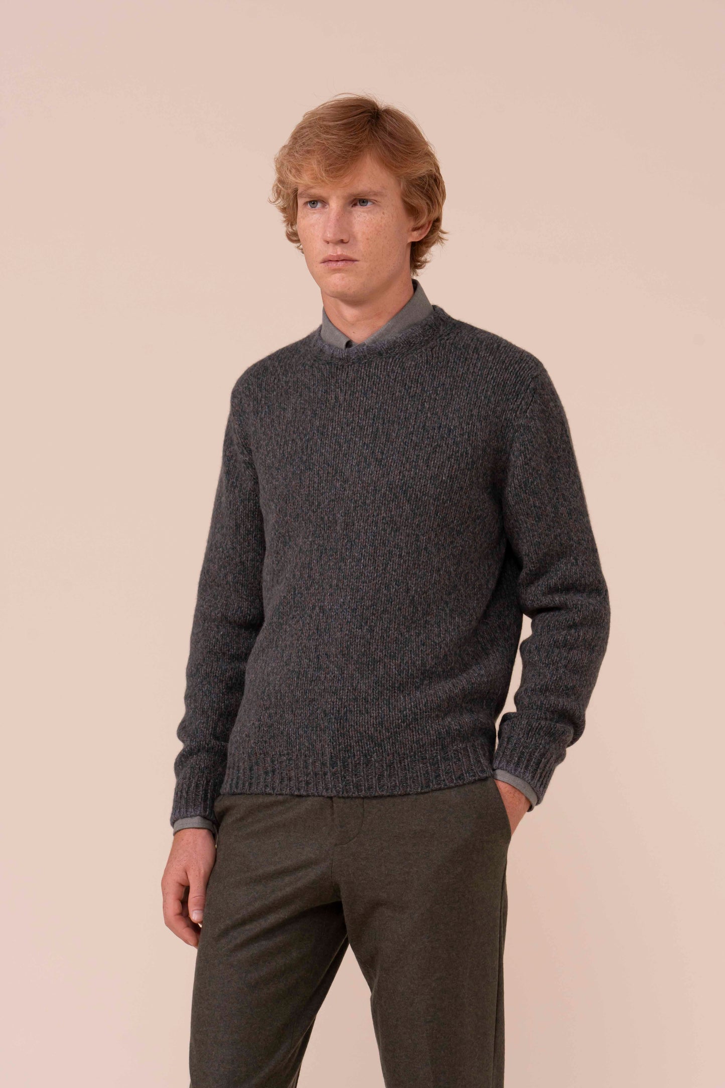 Argentina Baby Alpaca and Wool Crewneck - Bicolor - TEAL