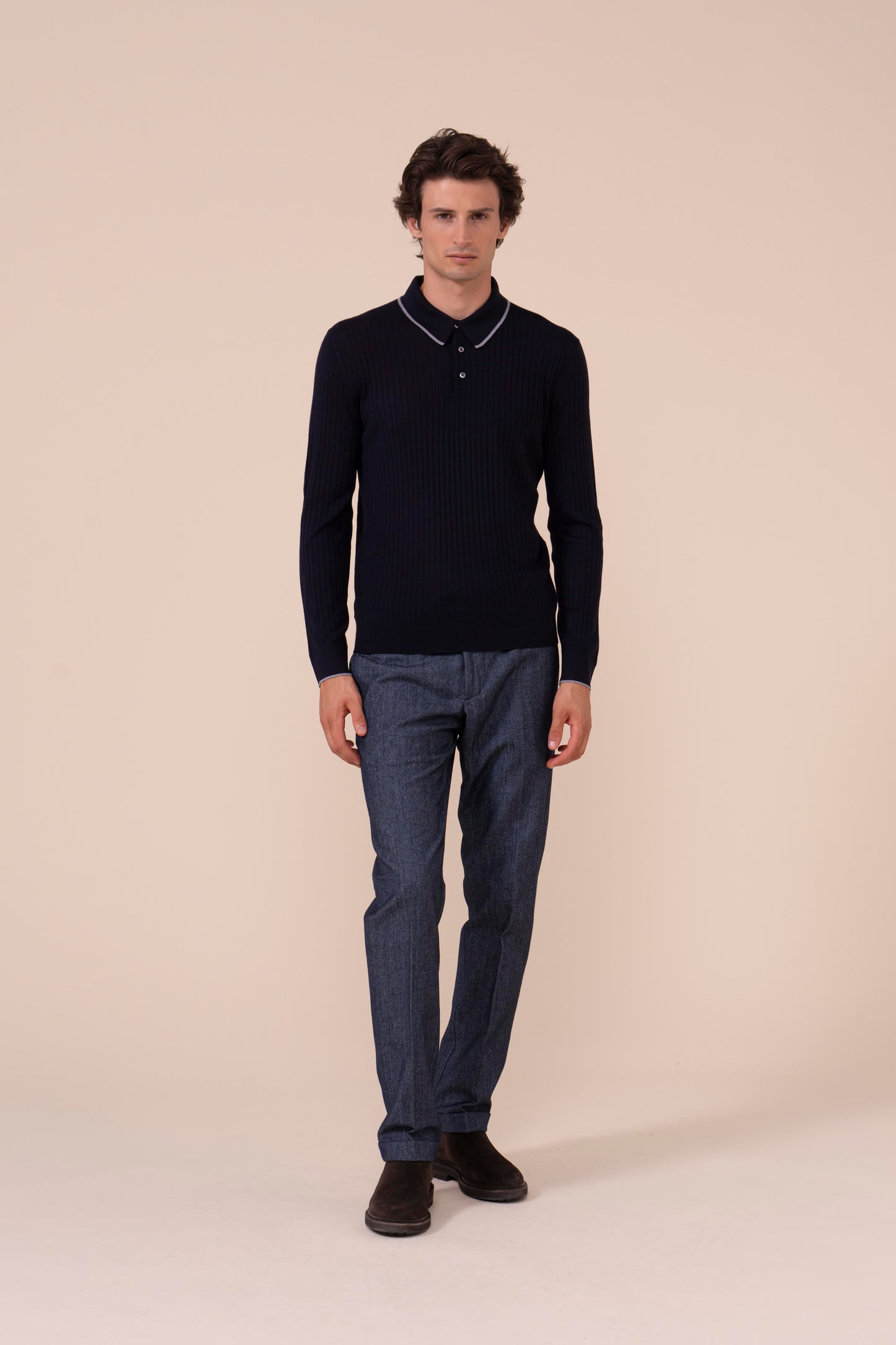John Superfine Merino Wool Polo Shirt - MIDNIGHTBLUE