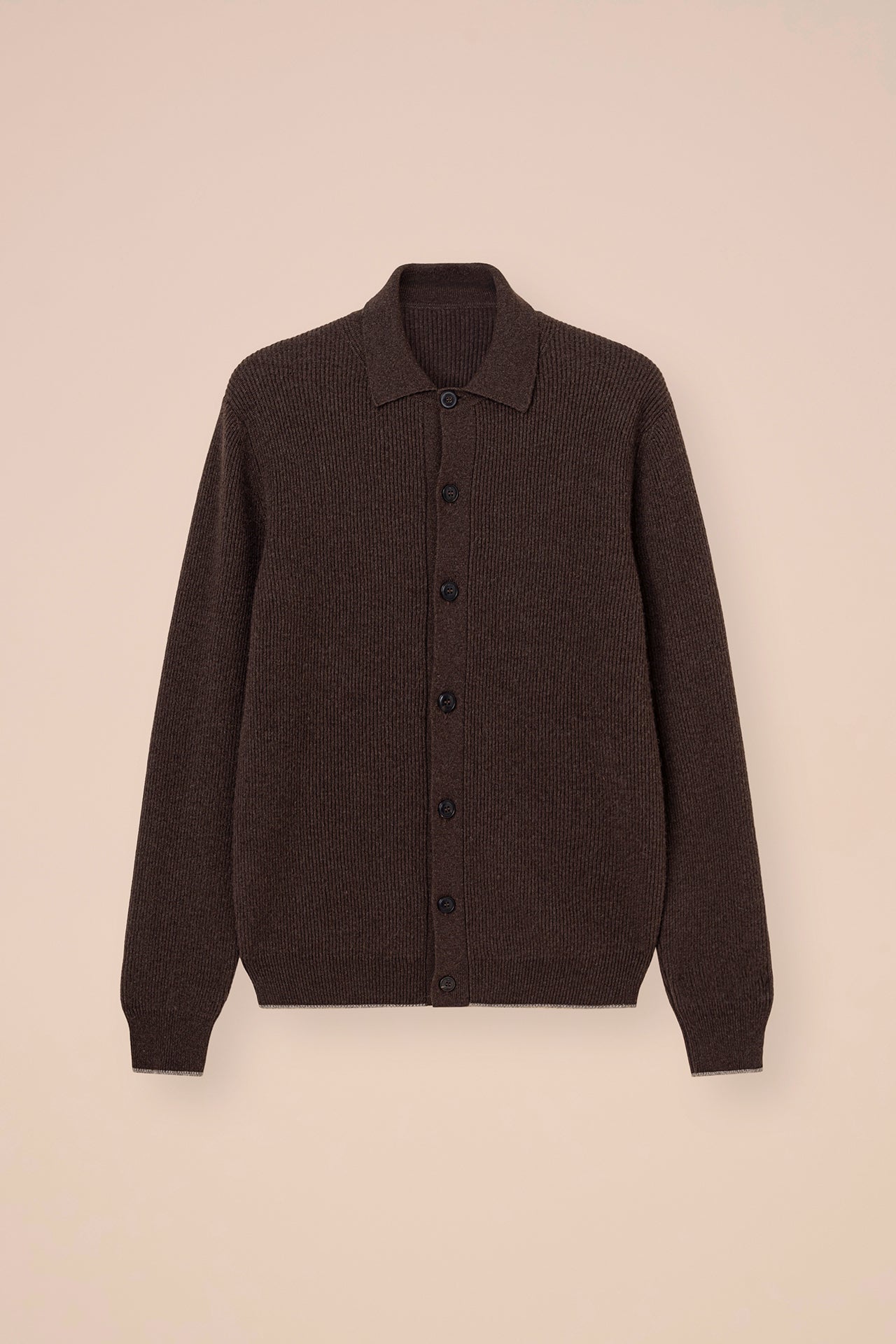 One Cashmere Knit Shirt - Bicolor - COFFEE
