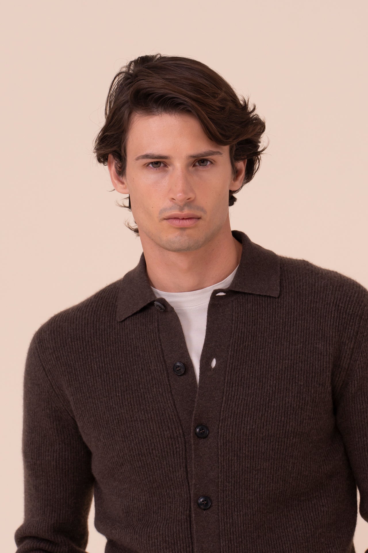 One Cashmere Knit Shirt - Bicolor - COFFEE