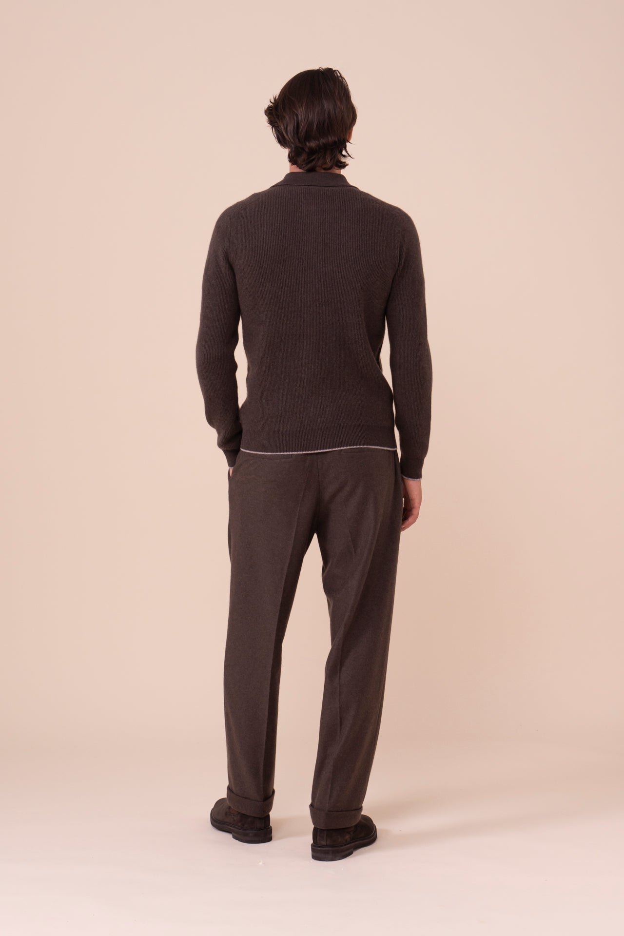 One Cashmere Knit Shirt - Bicolor - COFFEE