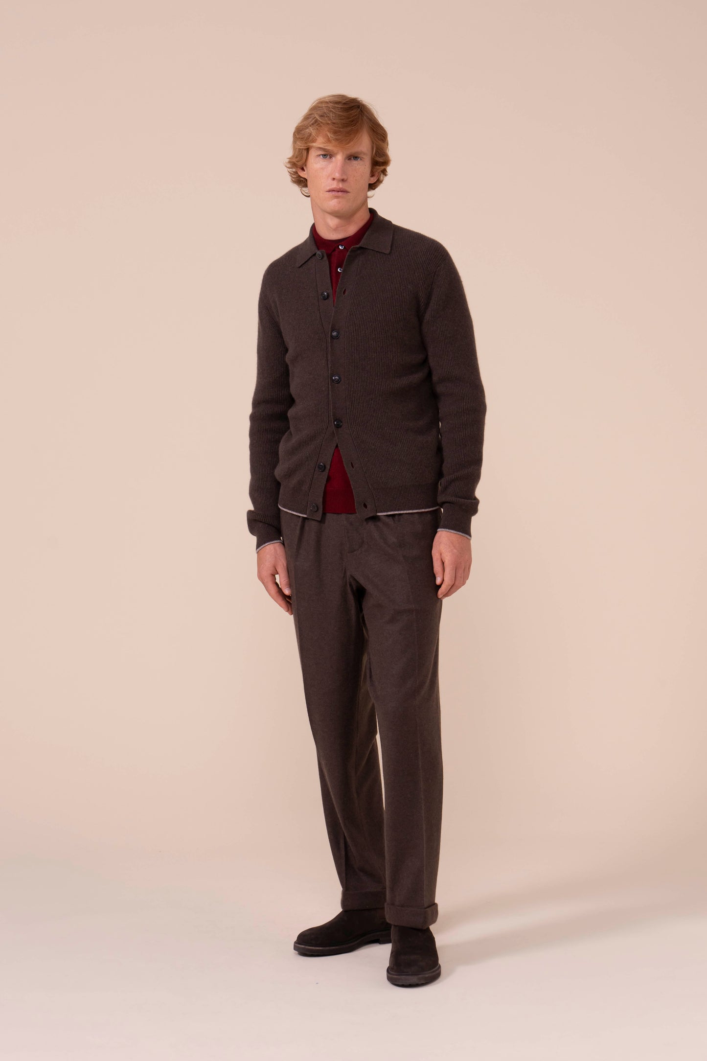 One Cashmere Knit Shirt - Bicolor - COFFEE