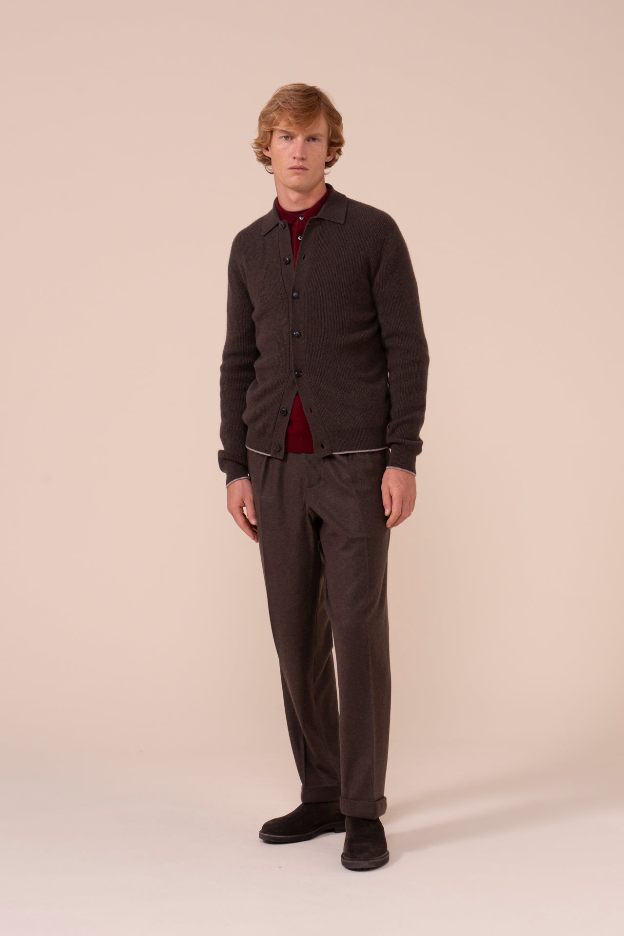 One Cashmere Knit Shirt - Bicolor - COFFEE