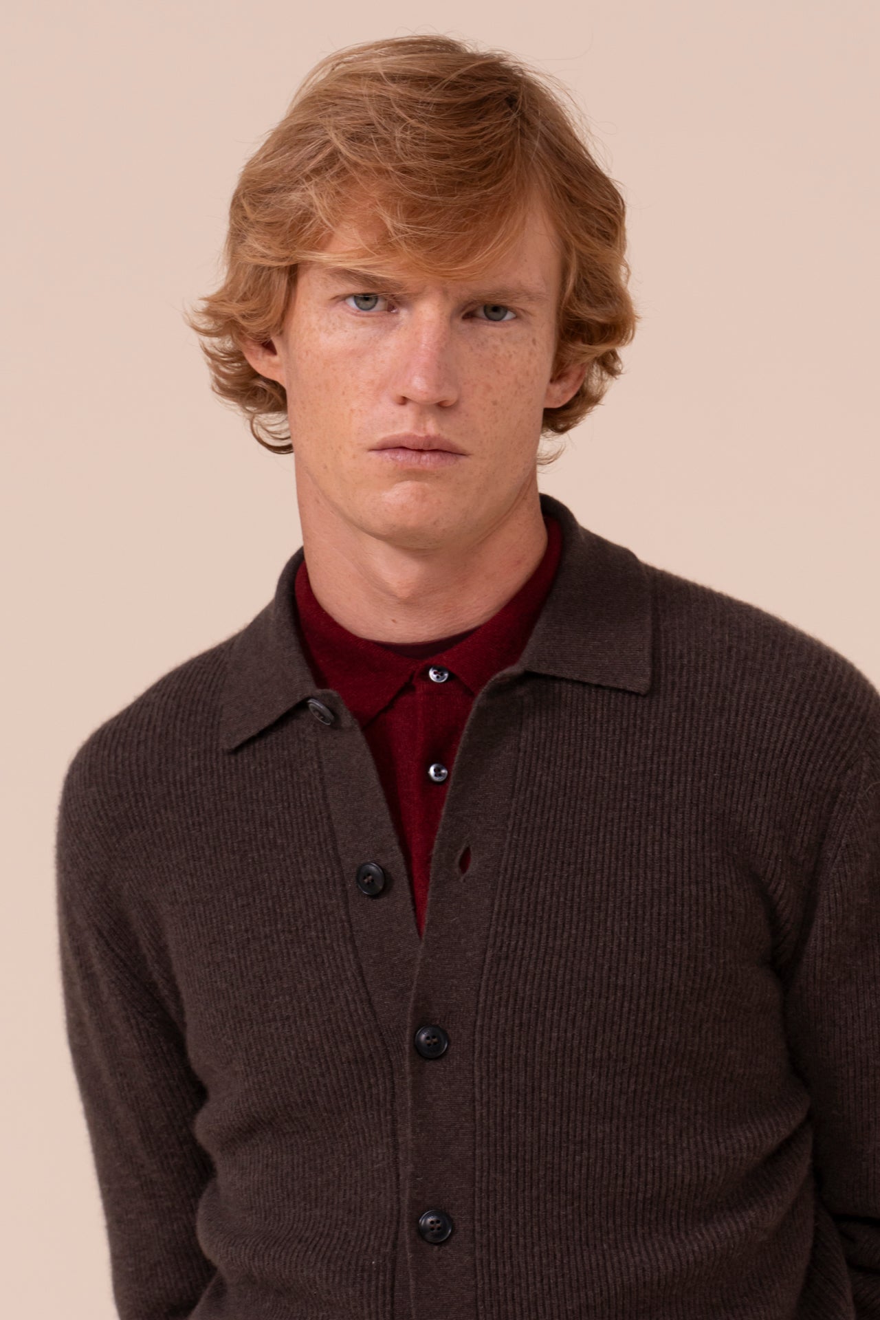 One Cashmere Knit Shirt - Bicolor - COFFEE
