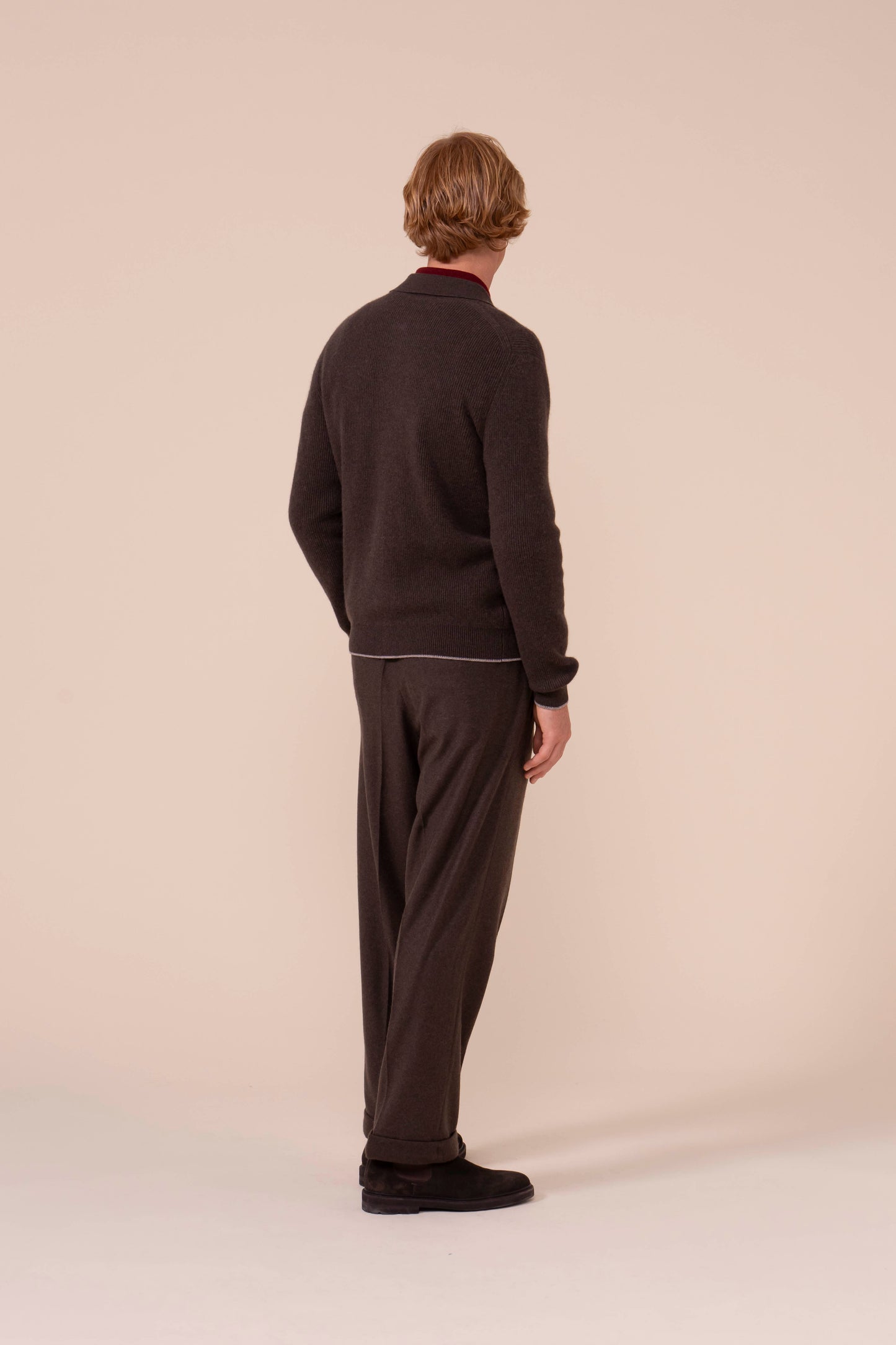One Cashmere Knit Shirt - Bicolor - COFFEE