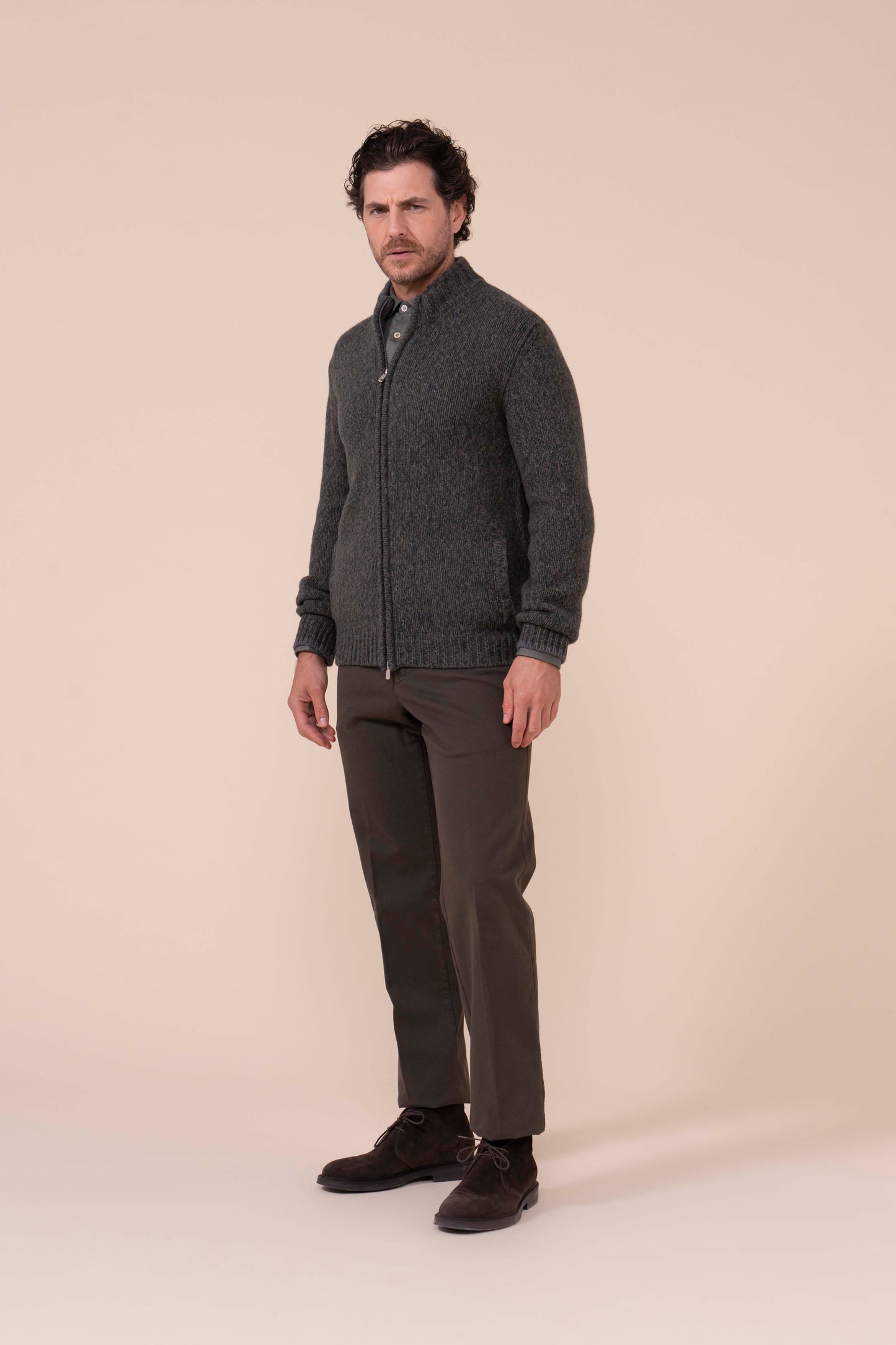 Favonio Baby Alpaca Full-zip Sweater - Bicolor - TEAL