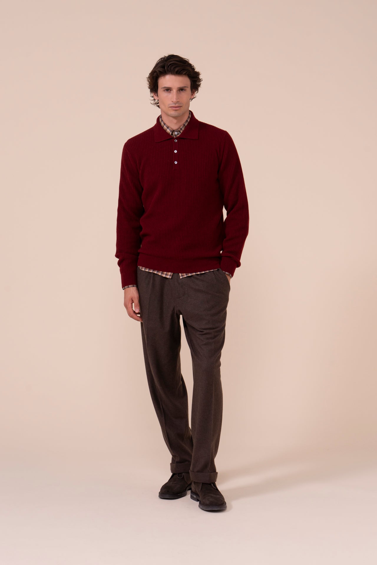 Spider polo in maglia di cashmere - MERLOT
