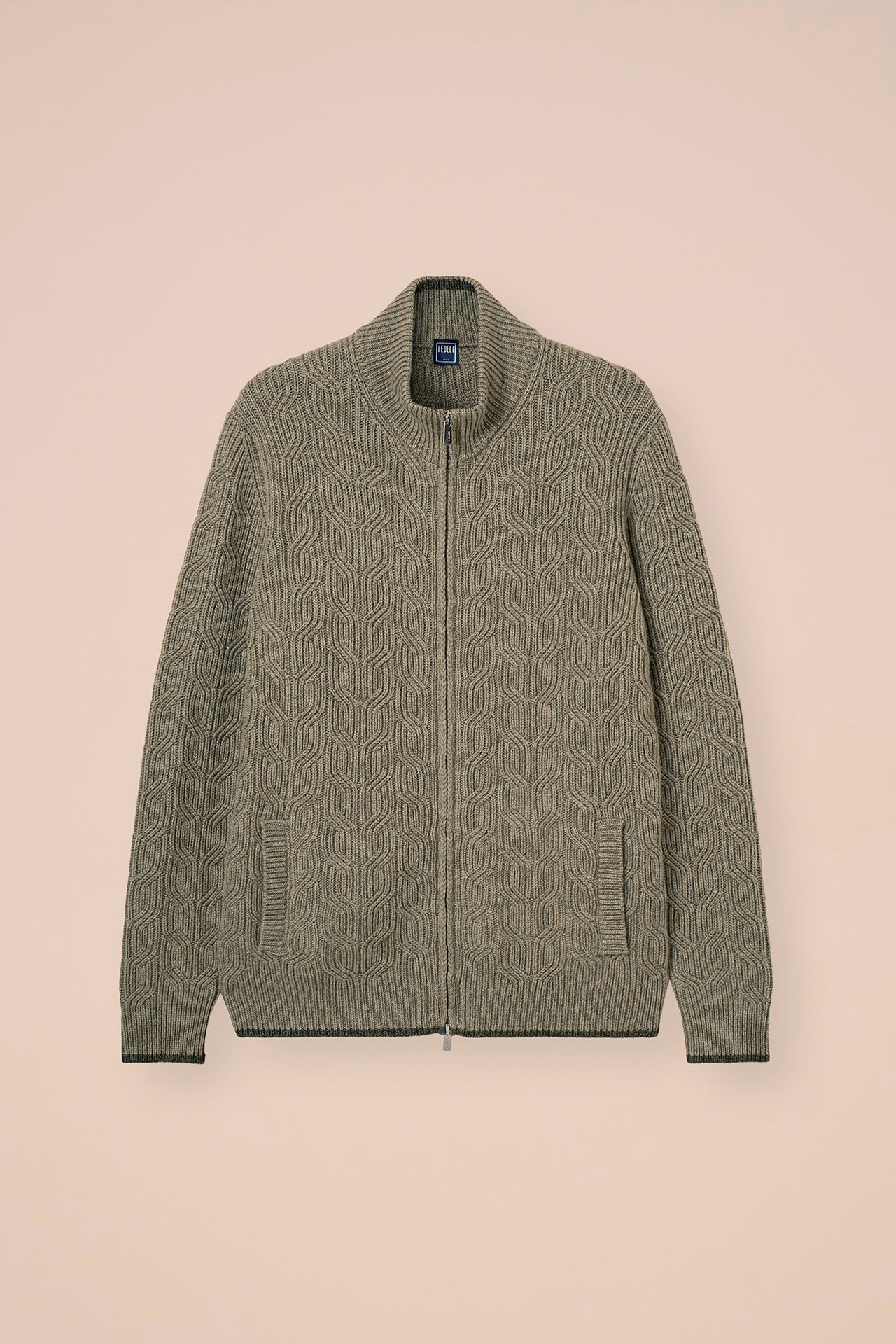 Zago Cashmere Full-zip Sweater - Bicolor - ALMOND