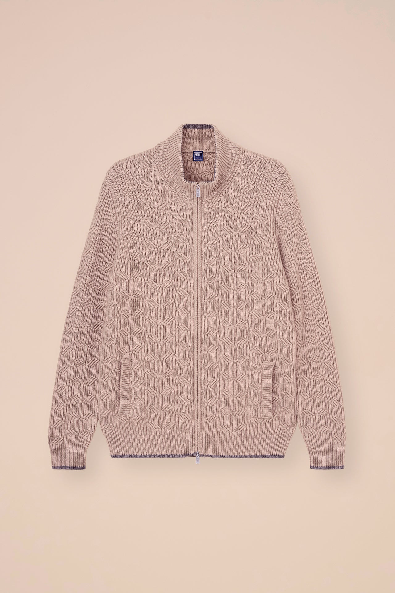 Zago Cashmere Full-zip Sweater - Bicolor - ALMOND