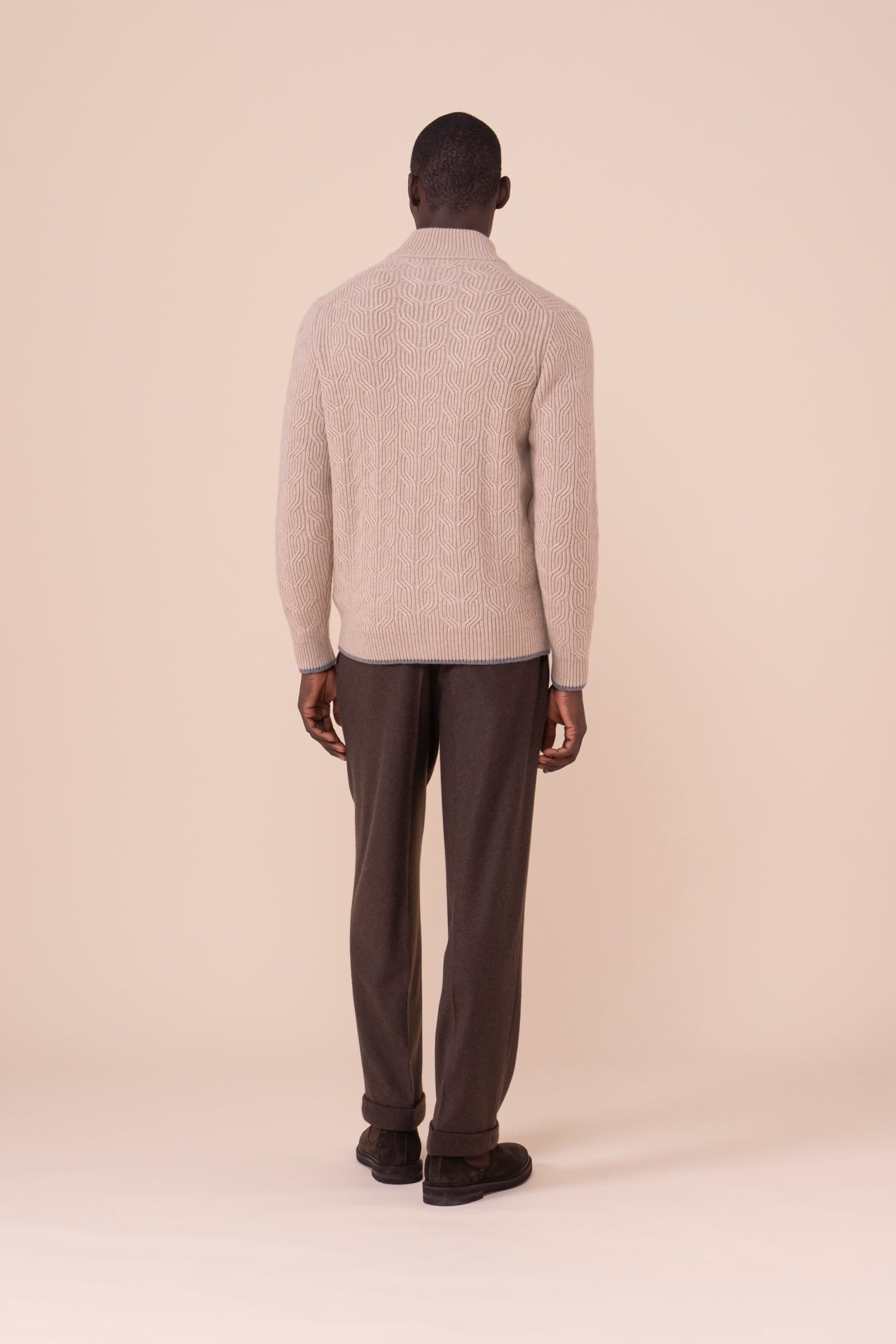Zago Cashmere Full-zip Sweater - Bicolor - ALMOND