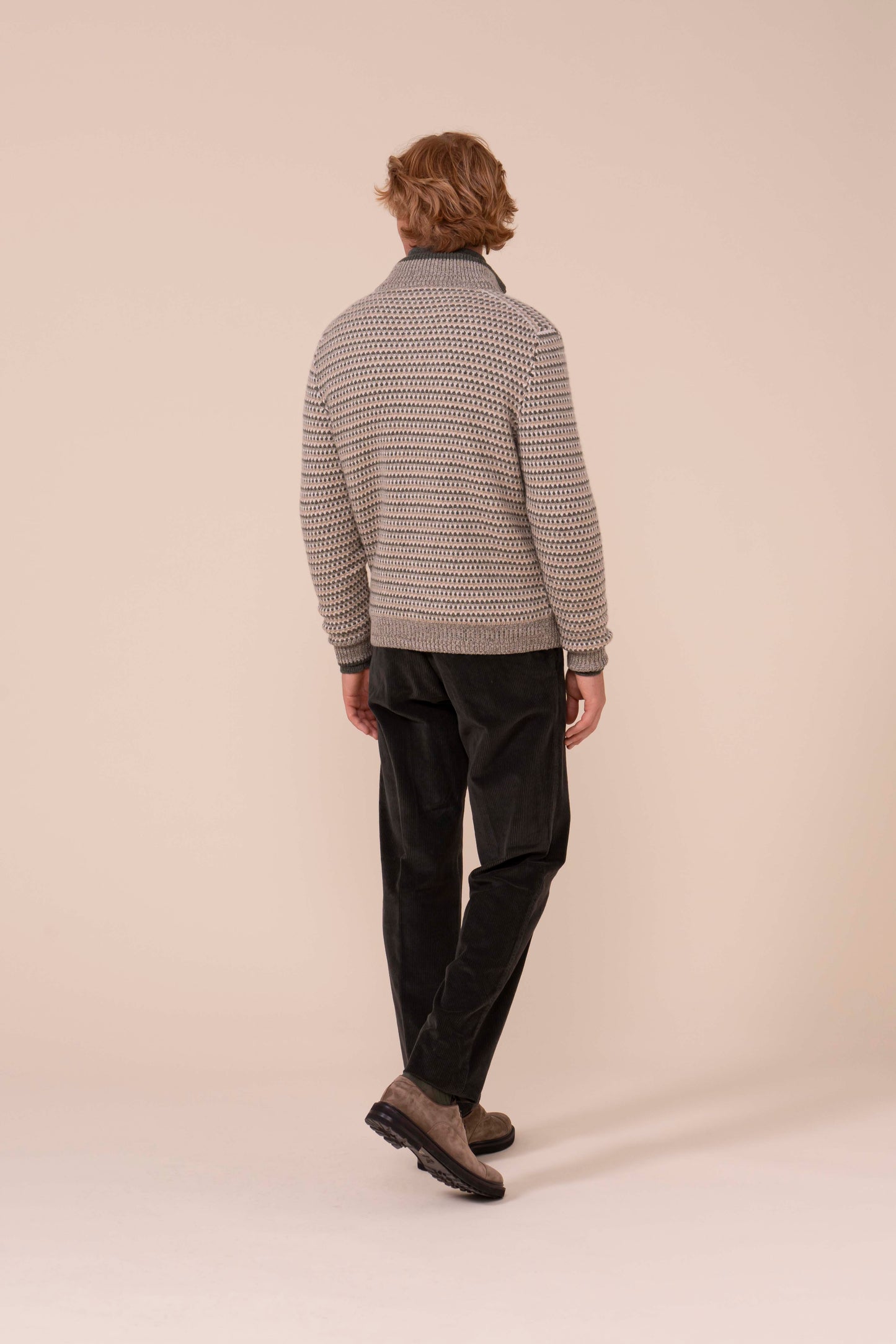 Perth Open Cashmere Jacquard Full-zip Sweater - ALMOND