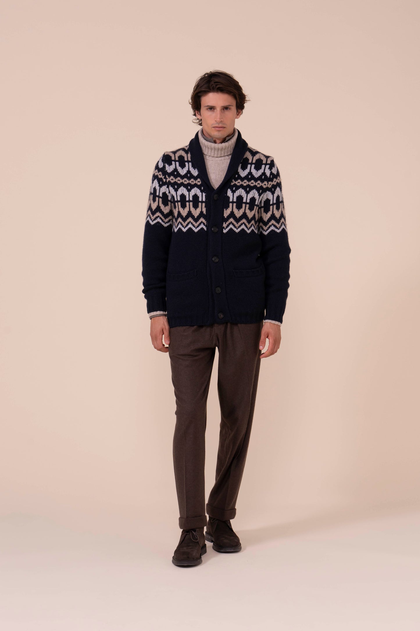 Aprica cardigan jacquard in cashmere piuma - MIDNIGHTBLUE