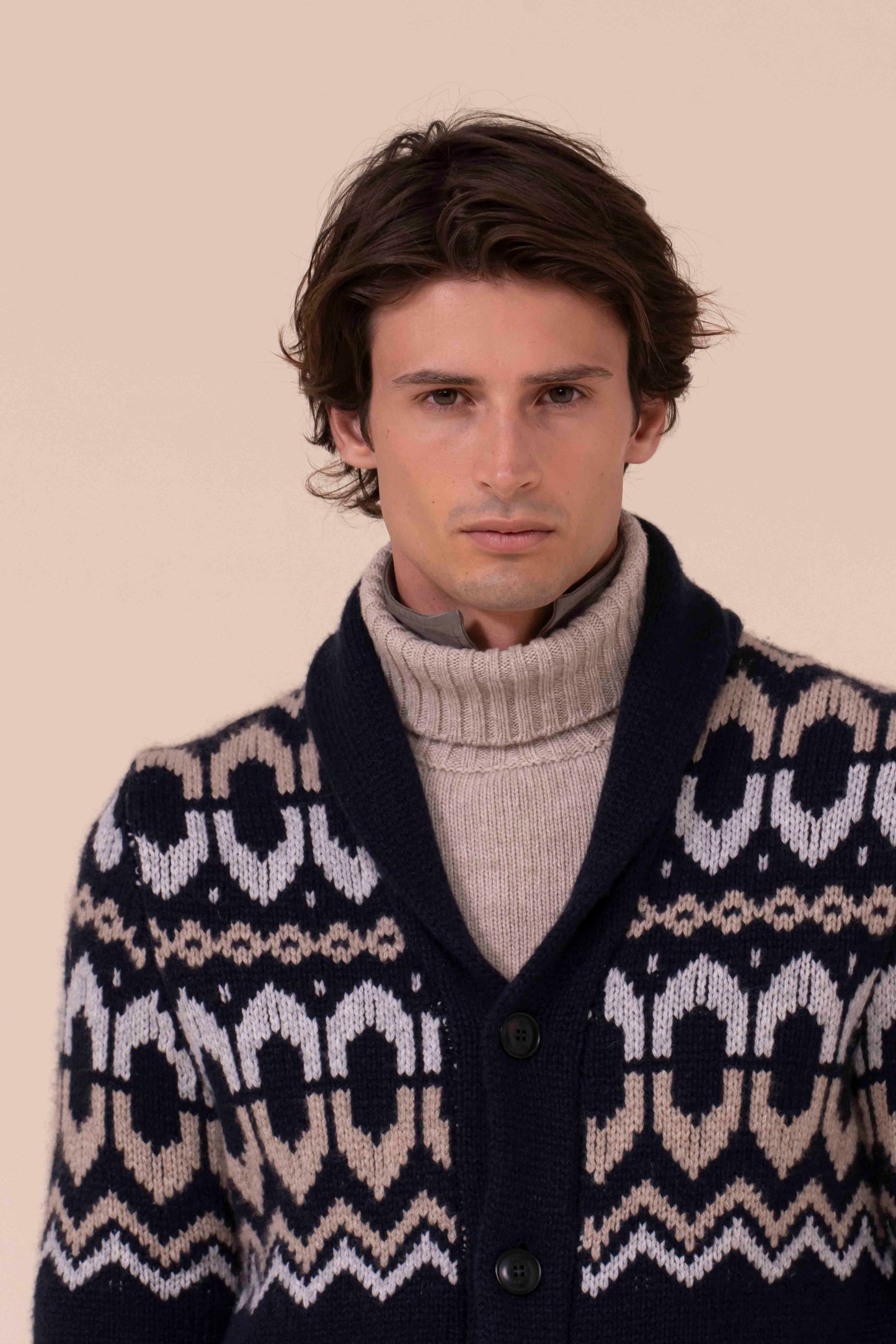 Aprica cardigan jacquard in cashmere piuma - MIDNIGHTBLUE