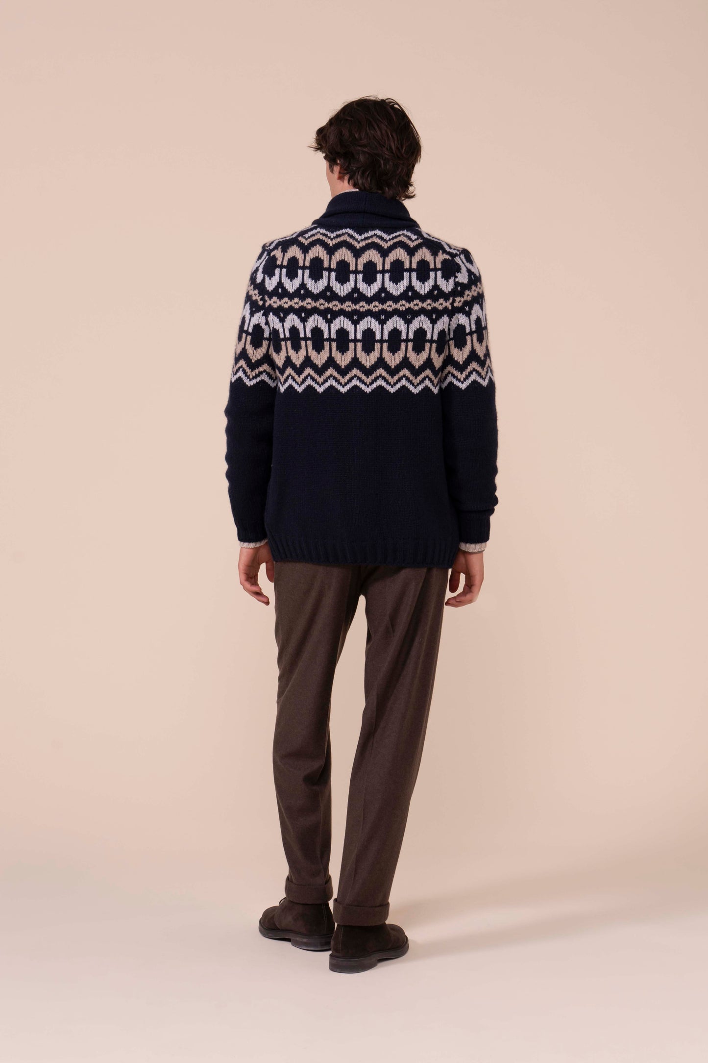 Aprica cardigan jacquard in cashmere piuma - MIDNIGHTBLUE