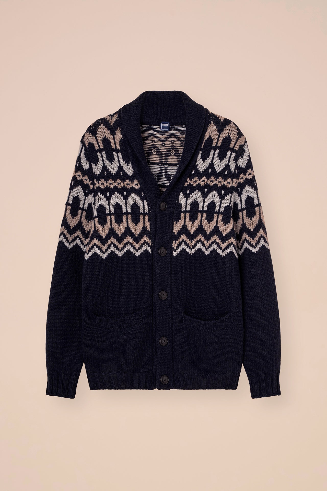 Aprica cardigan jacquard in cashmere piuma - MIDNIGHTBLUE