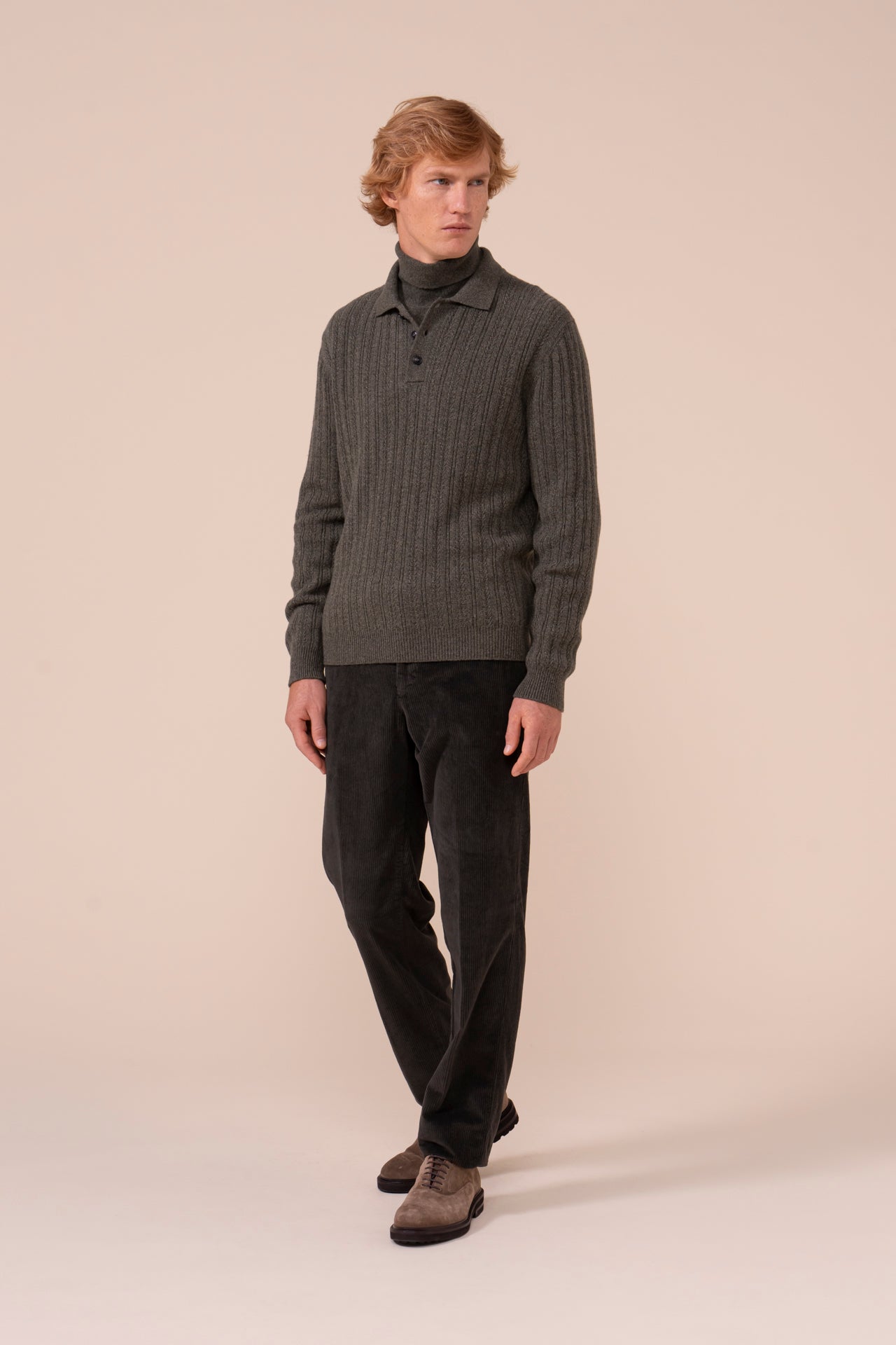 Bormio polo in maglia di cashmere - OLIVEGREENMELANGE