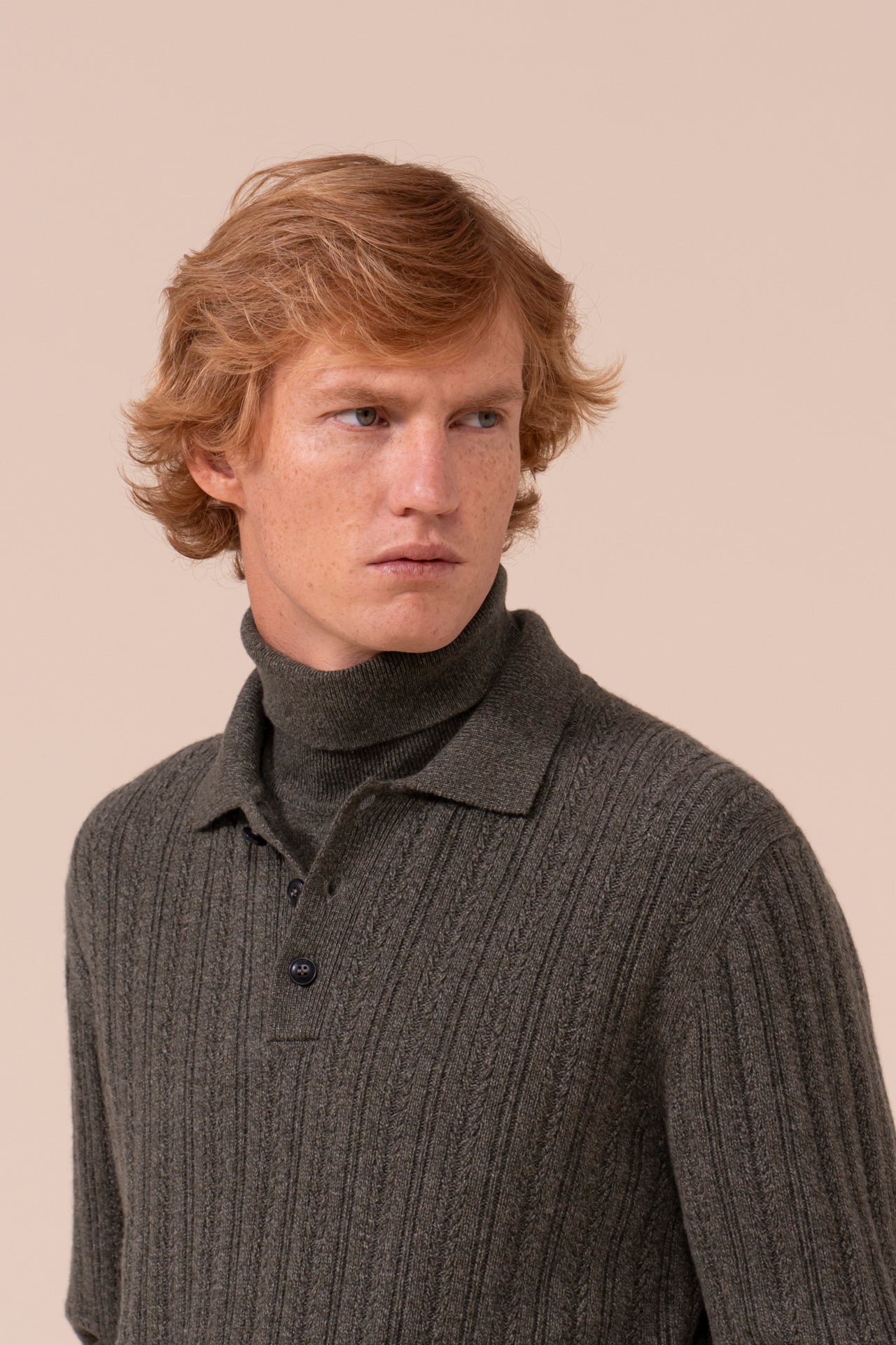 Bormio polo in maglia di cashmere - OLIVEGREENMELANGE