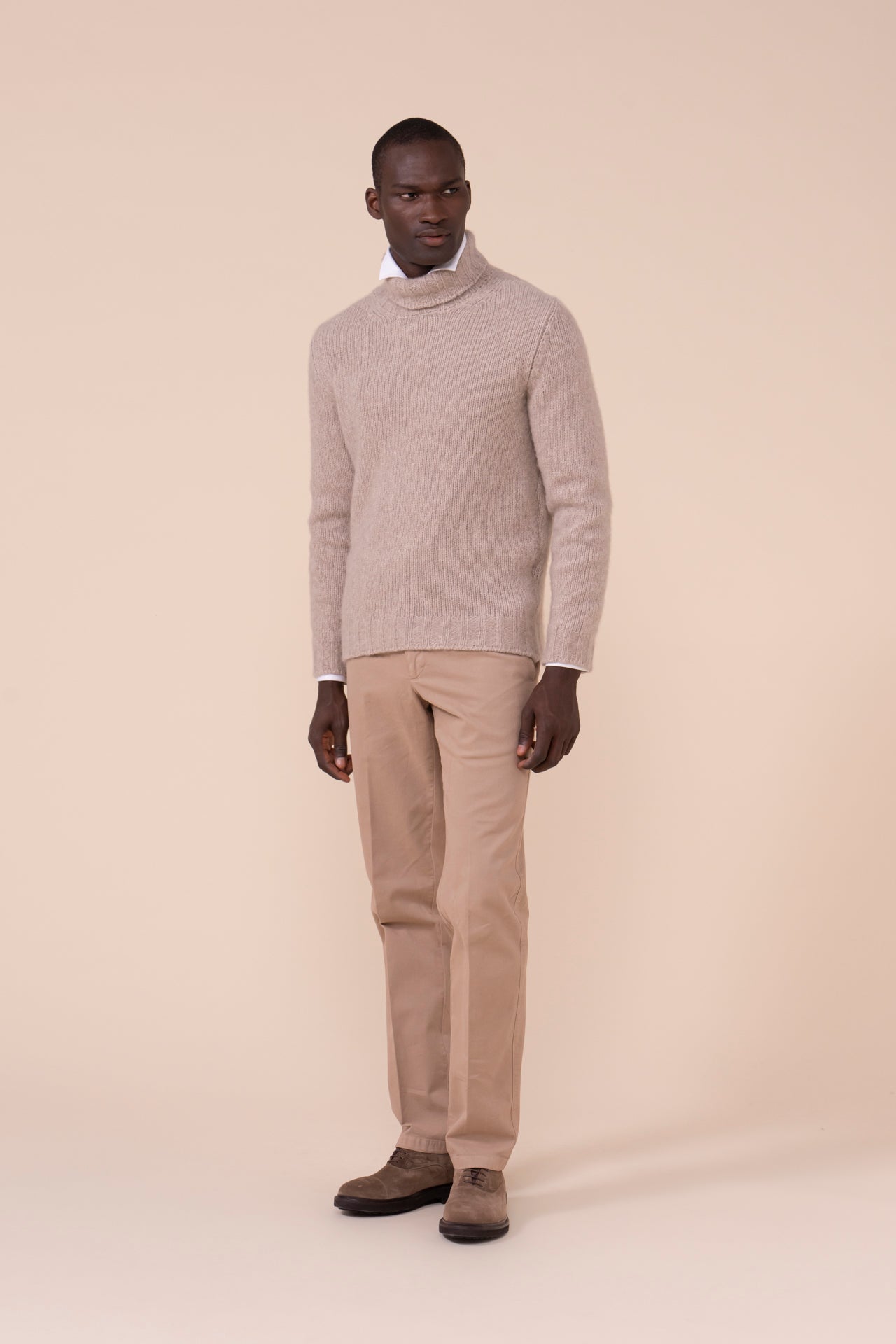 Derby maglia a collo alto in cashmere flake - LINEN