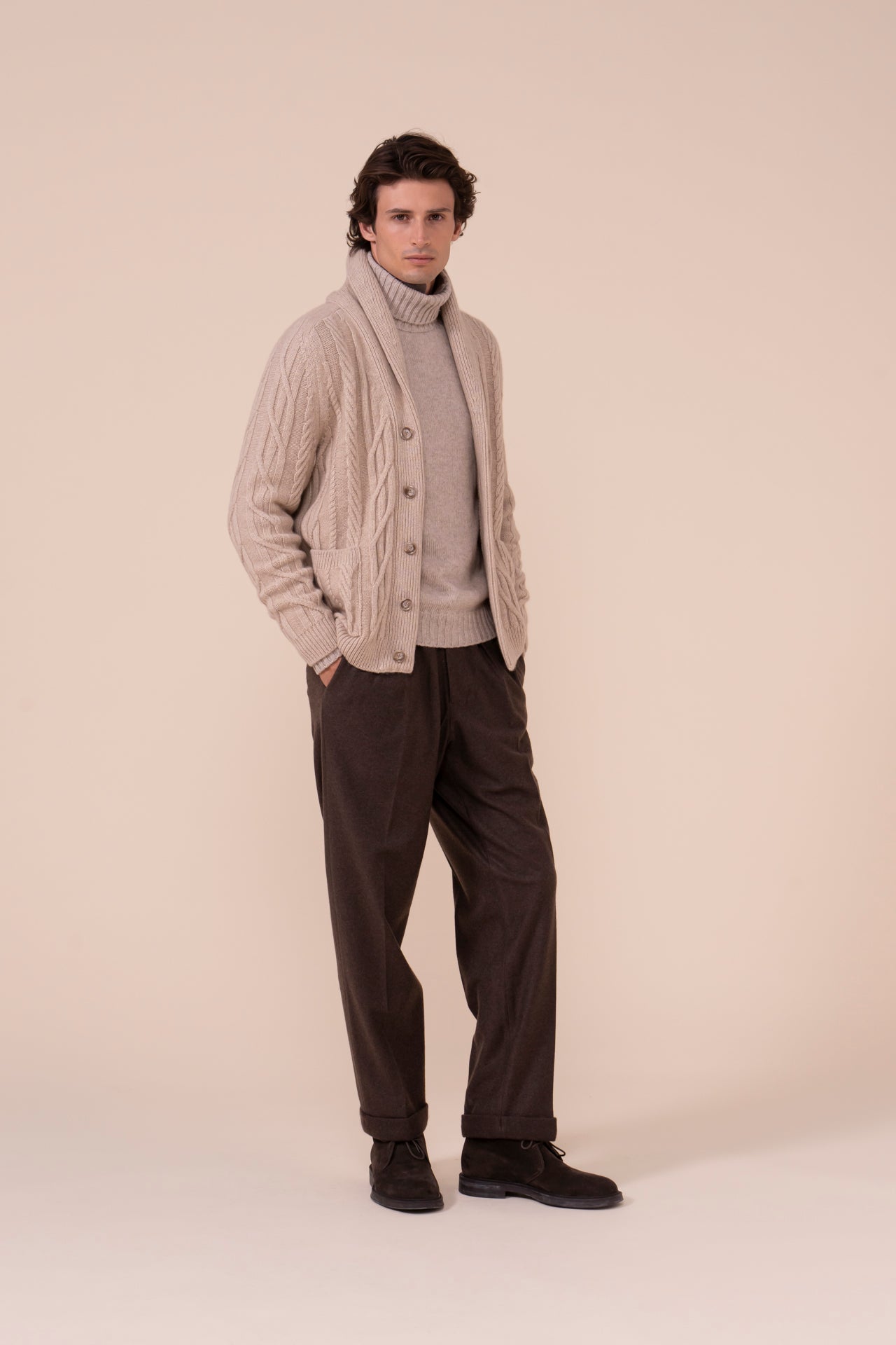 Marmolada cardigan in cahsmere con bottoni - ALMOND