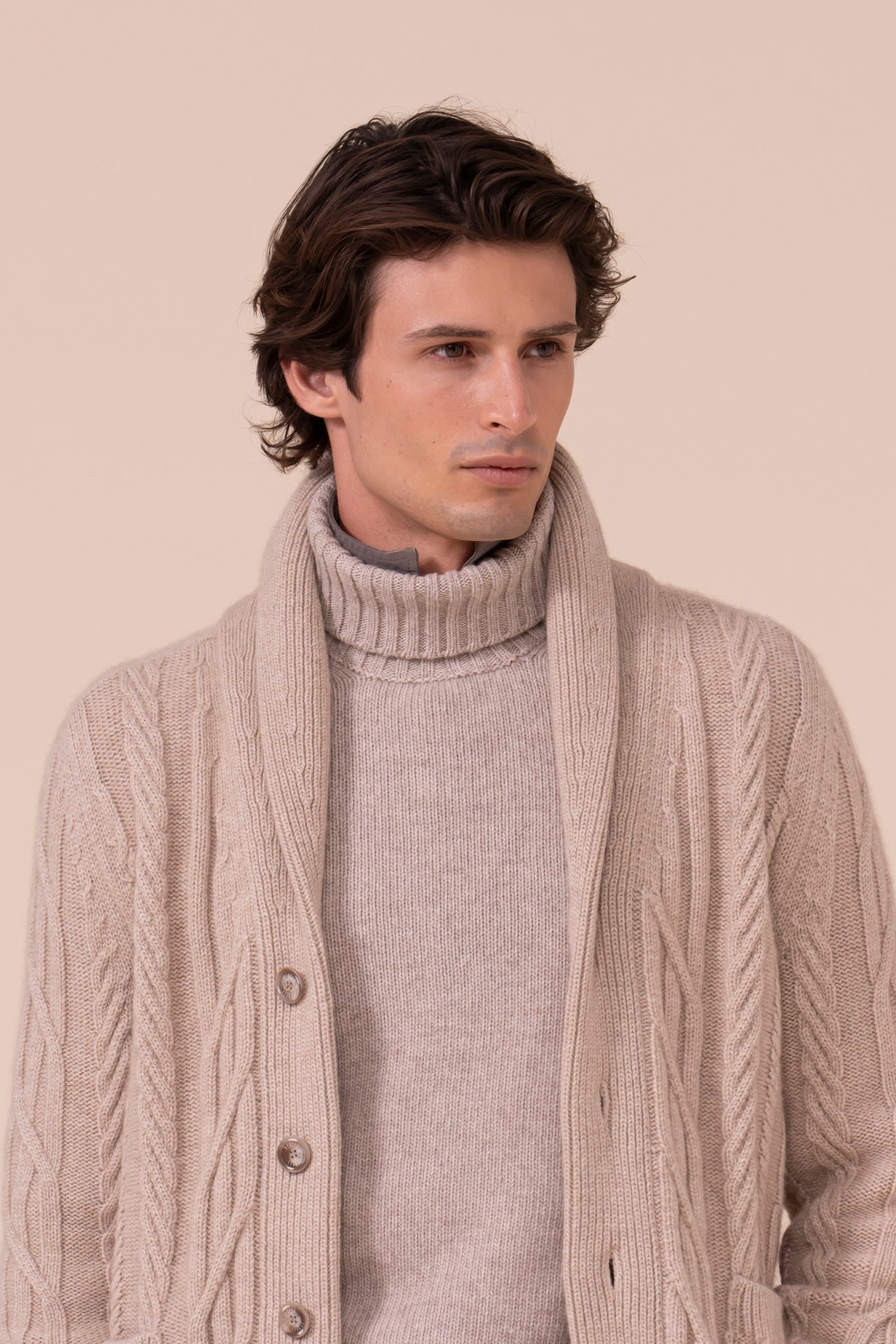 Marmolada cardigan in cahsmere con bottoni - ALMOND