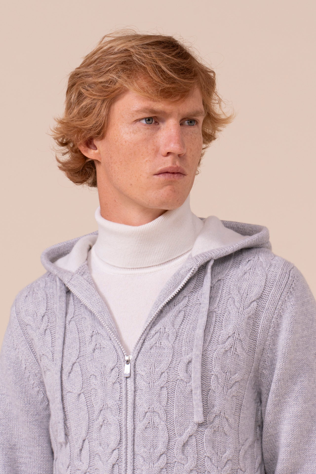Makalù Cashmere Cable Hoodie - Bicolor - LIGHTGRAY