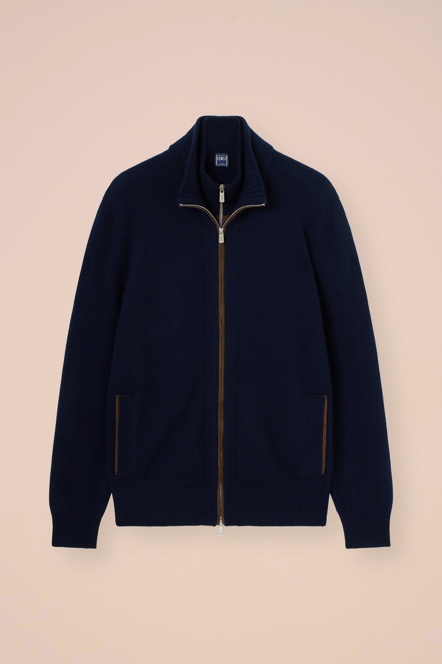 Arcano maglia in cashmere e suede con doppia zip - MIDNIGHTBLUE