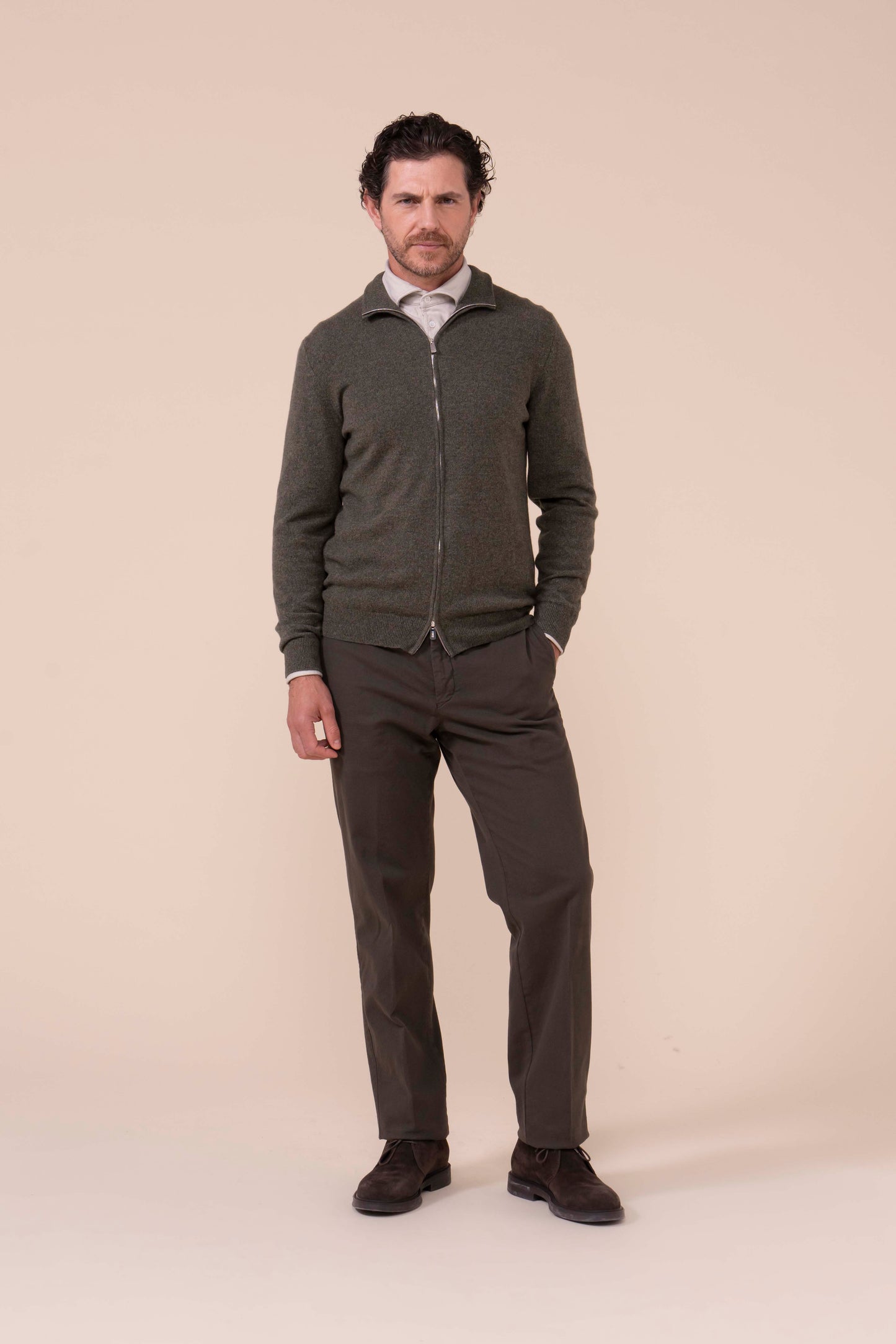 Favonio Cashmere Full-zip Sweater - OLIVEGREENMELANGE