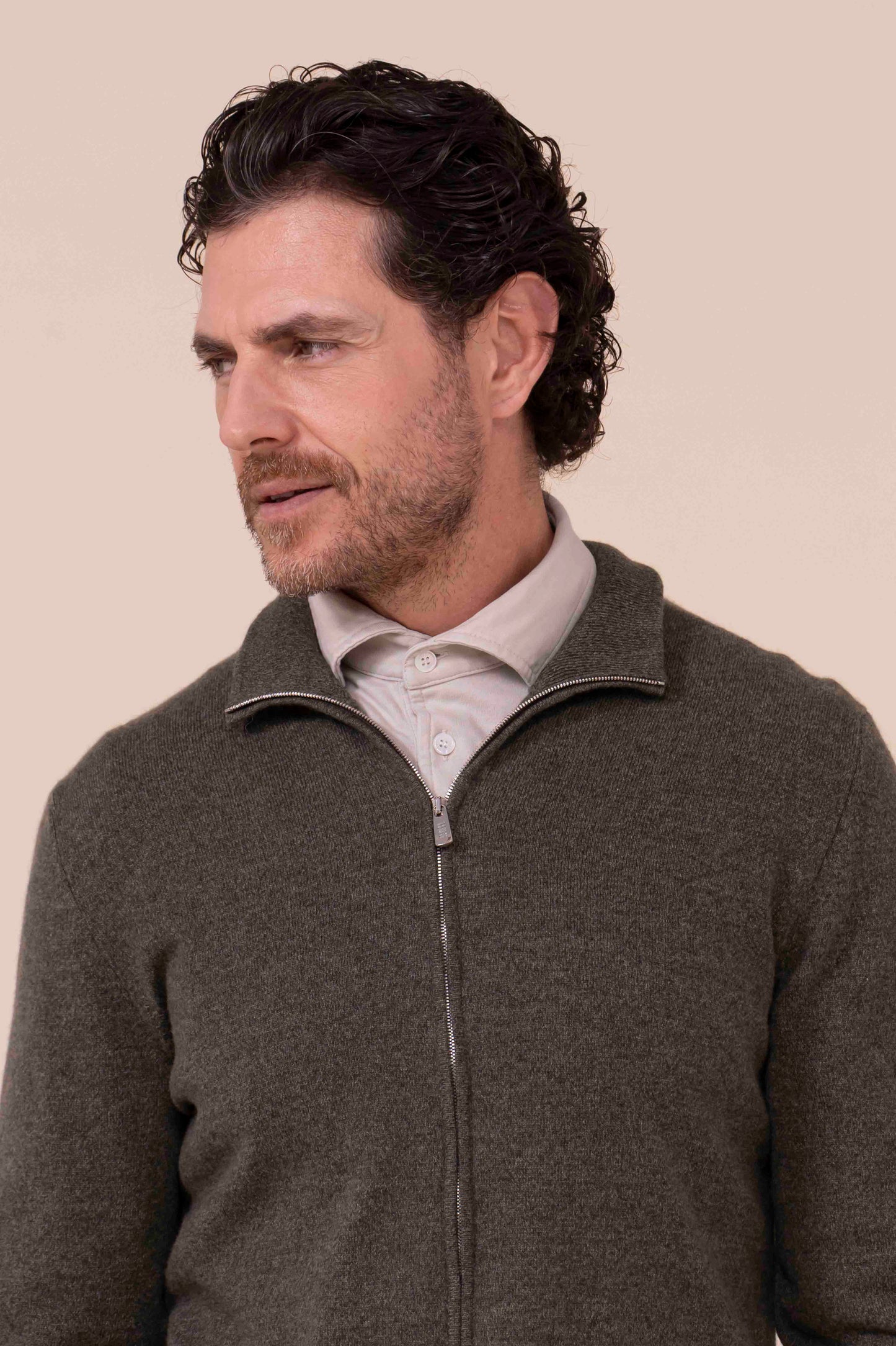 Favonio Cashmere Full-zip Sweater - OLIVEGREENMELANGE