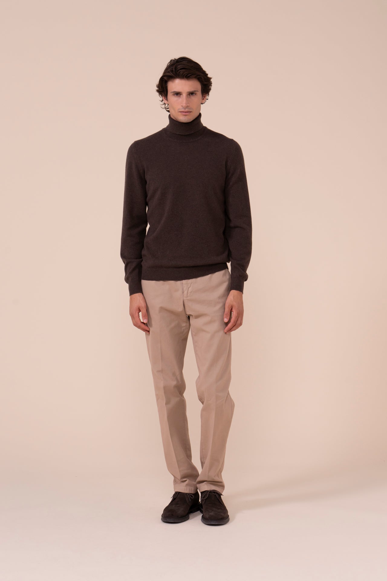 Derby slim maglia in cashmere a collo alto - COFFEE