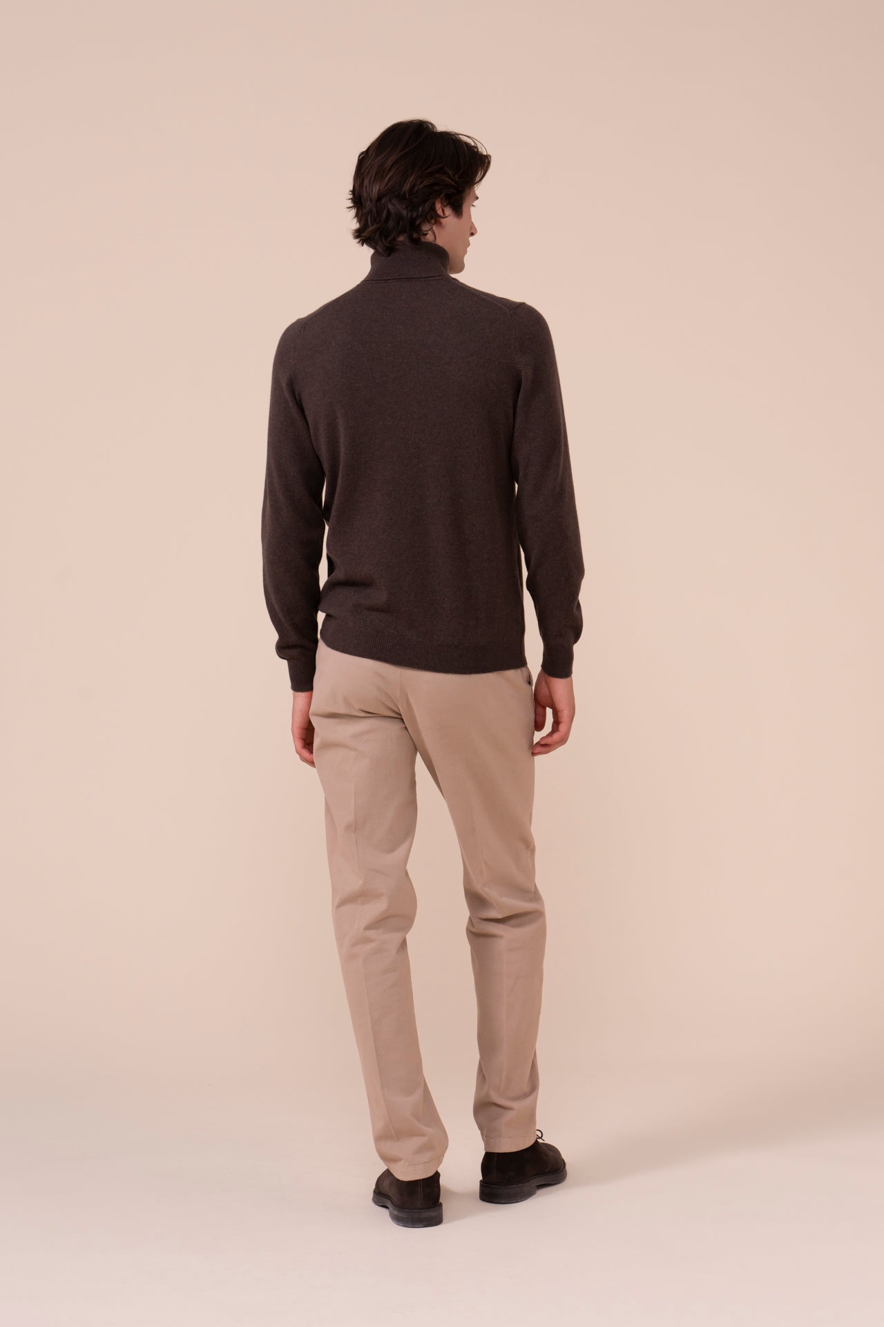 Derby slim maglia in cashmere a collo alto - COFFEE
