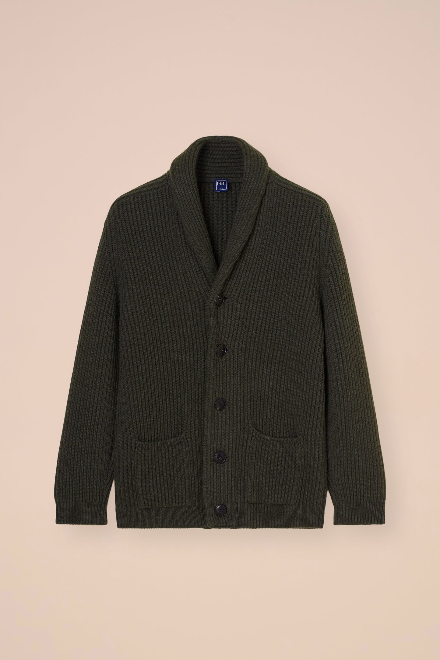 Terminillo cardigan con collo a scialle in cashmere - DARKOLIVEGREEN