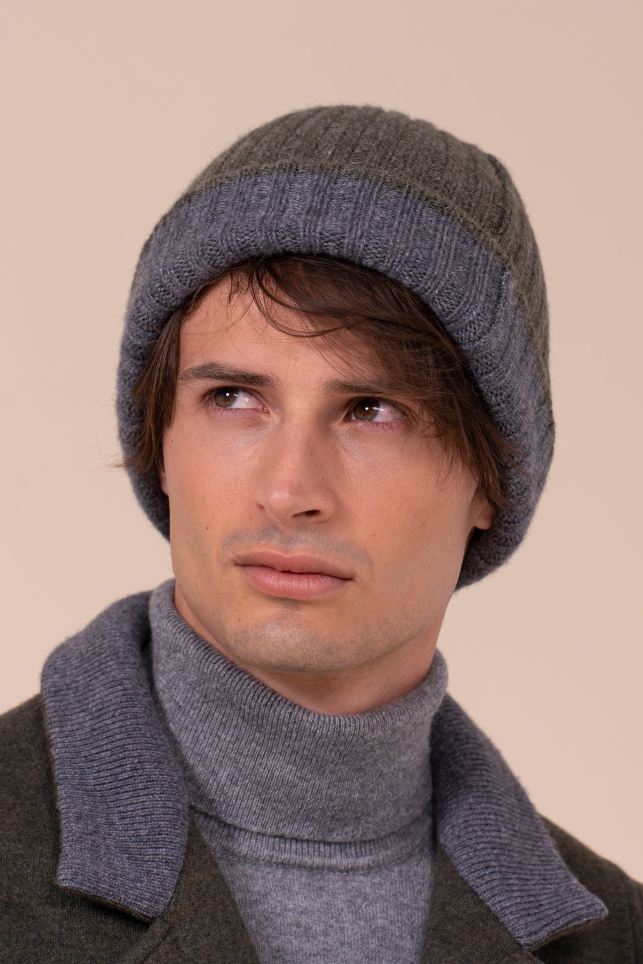 Double Cashmere Beanie - Bicolor - OLIVEGREENMELANGE