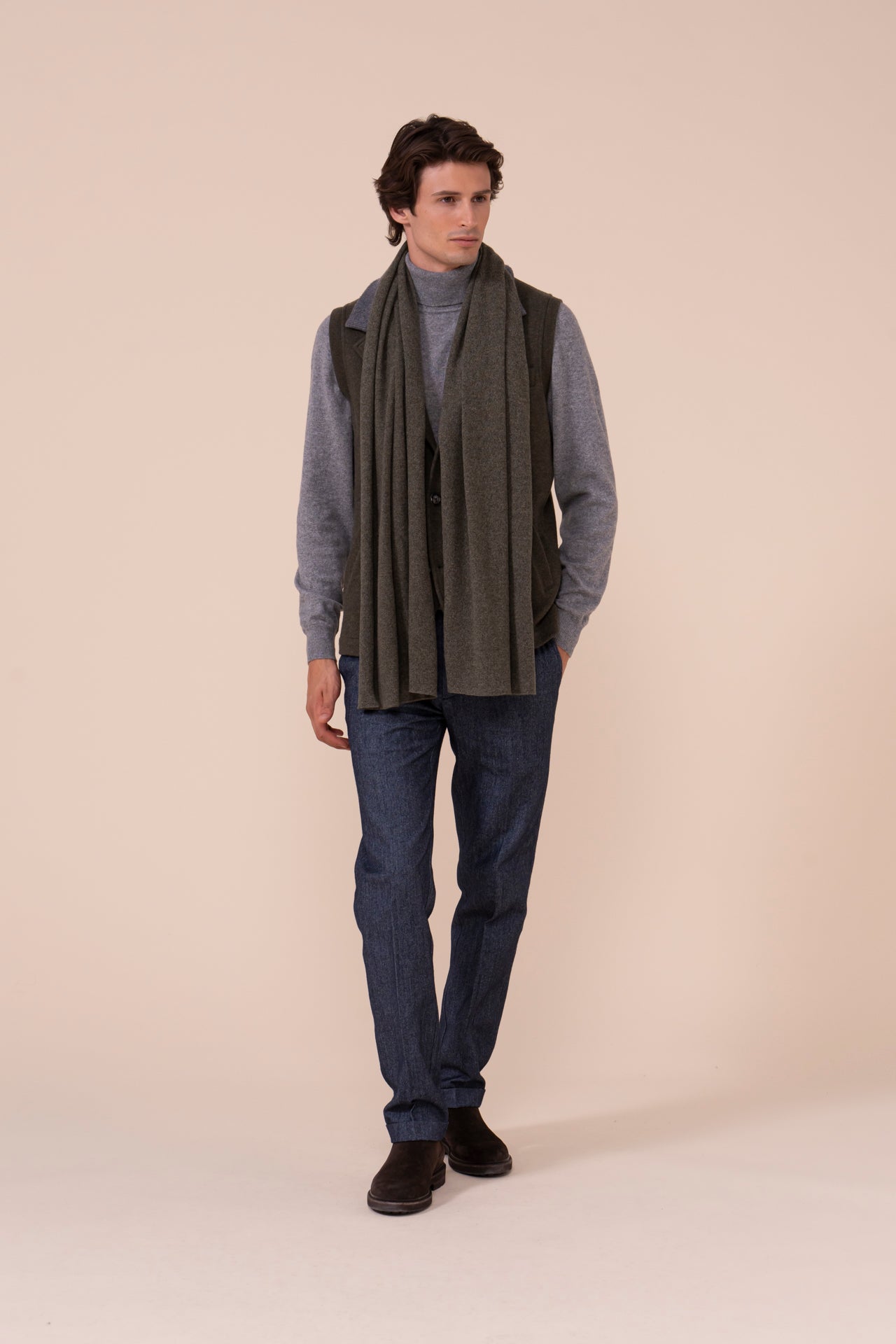 Open Cashmere Scarf - OLIVEGREENMELANGE