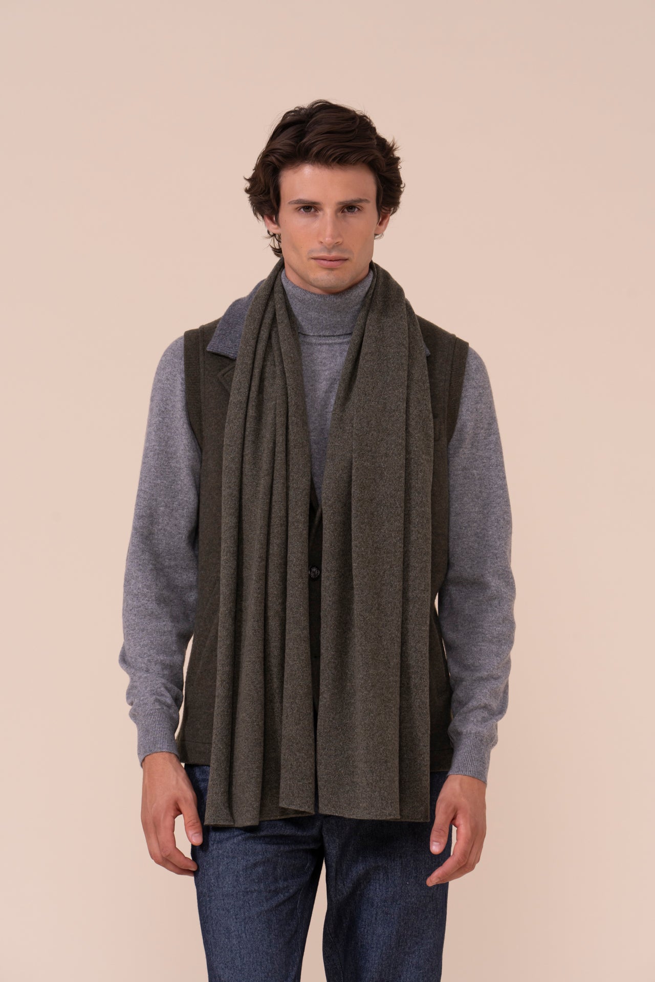 Open Cashmere Scarf - OLIVEGREENMELANGE
