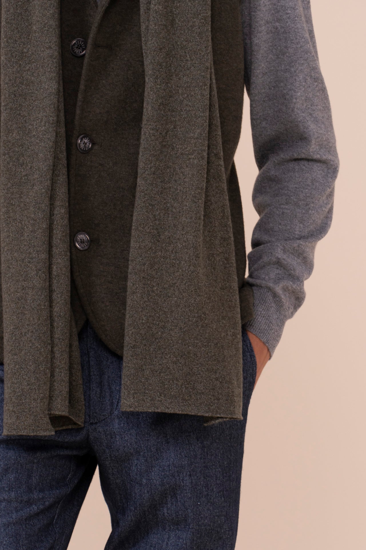 Open Cashmere Scarf - OLIVEGREENMELANGE