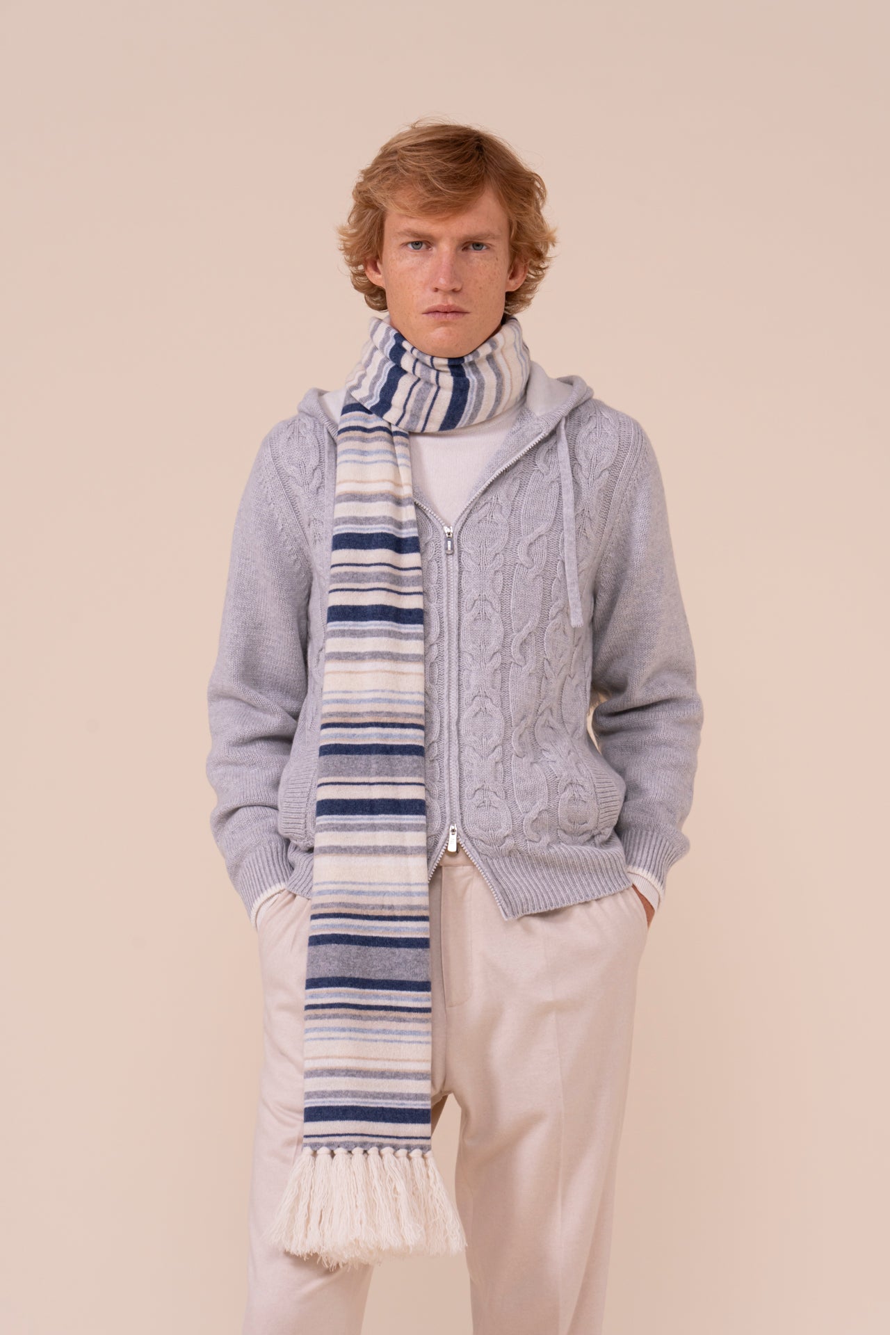 Multicolors Cashmere Fringe Scarf - CREAM