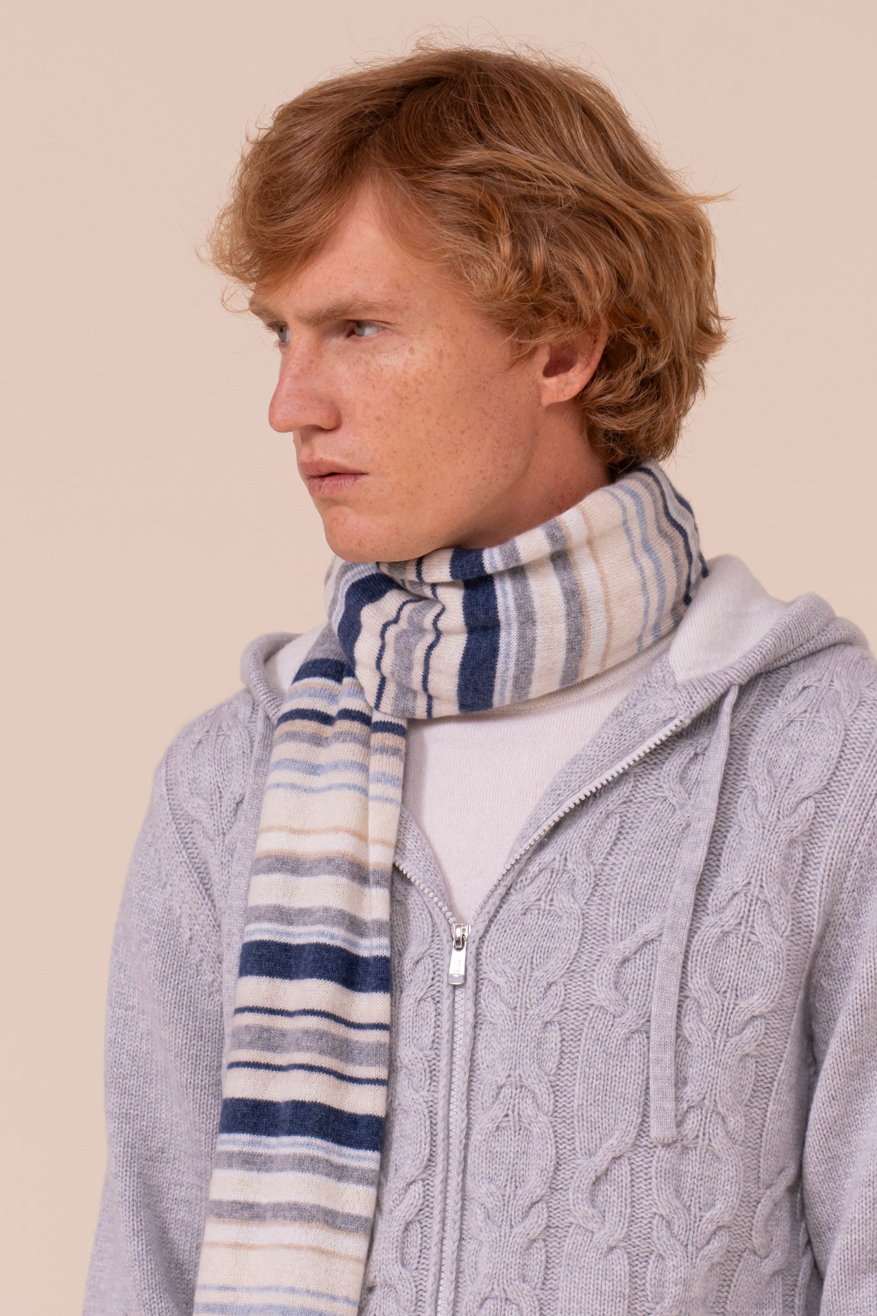 Multicolors Cashmere Fringe Scarf - CREAM