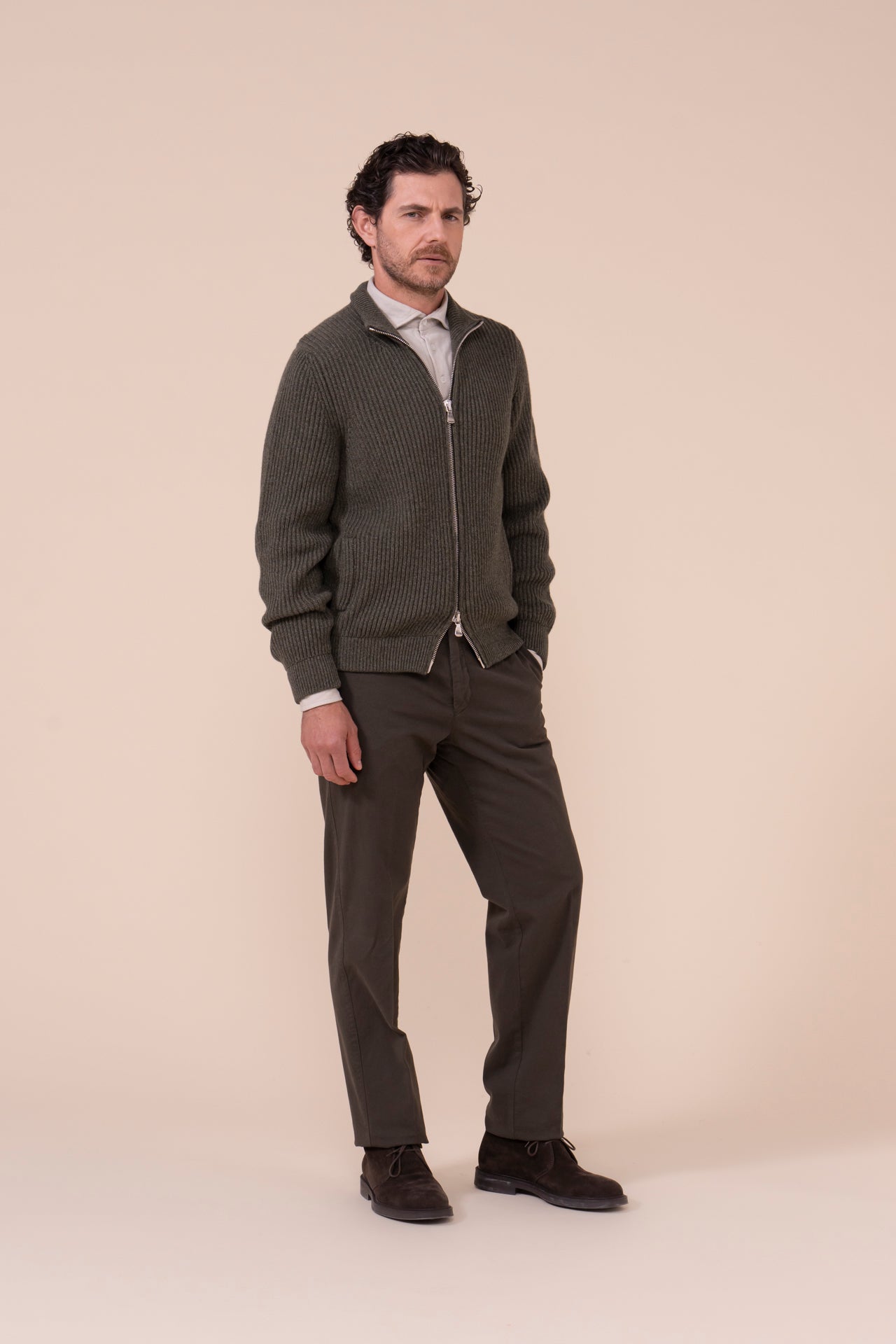 Sand maglia in cashmere con zip - Bicolore - OLIVEGREENMELANGE