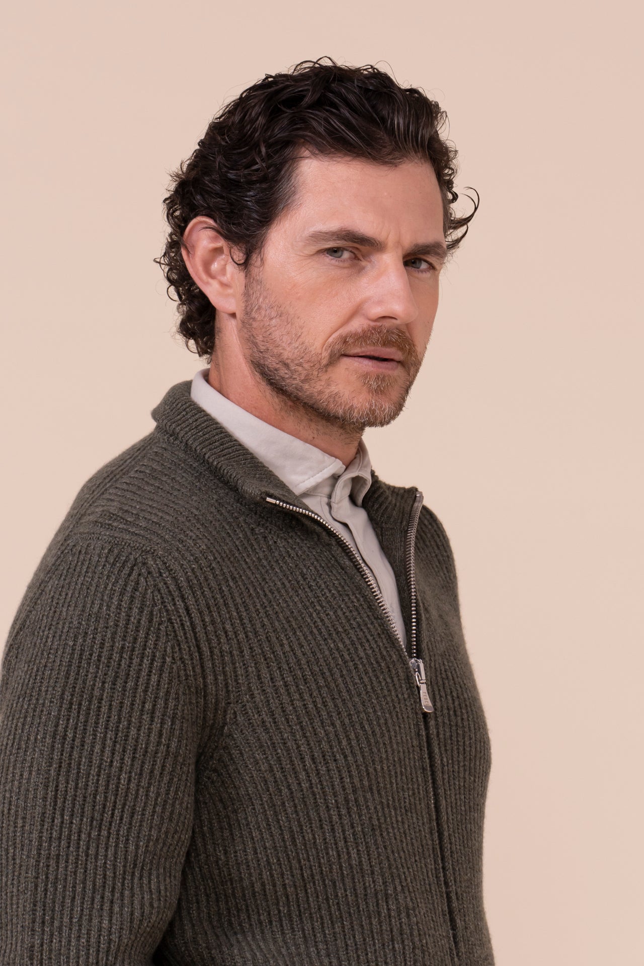 Sand maglia in cashmere con zip - Bicolore - OLIVEGREENMELANGE