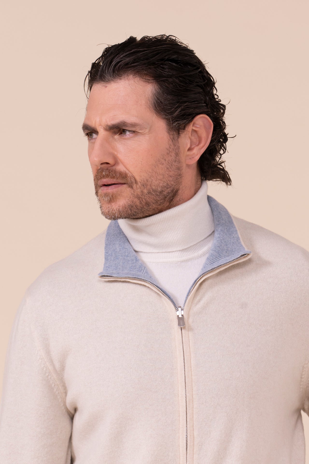 Meet Open Cashmere Full-zip Reversible Sweater - Bicolor - WAVEMELANGE
