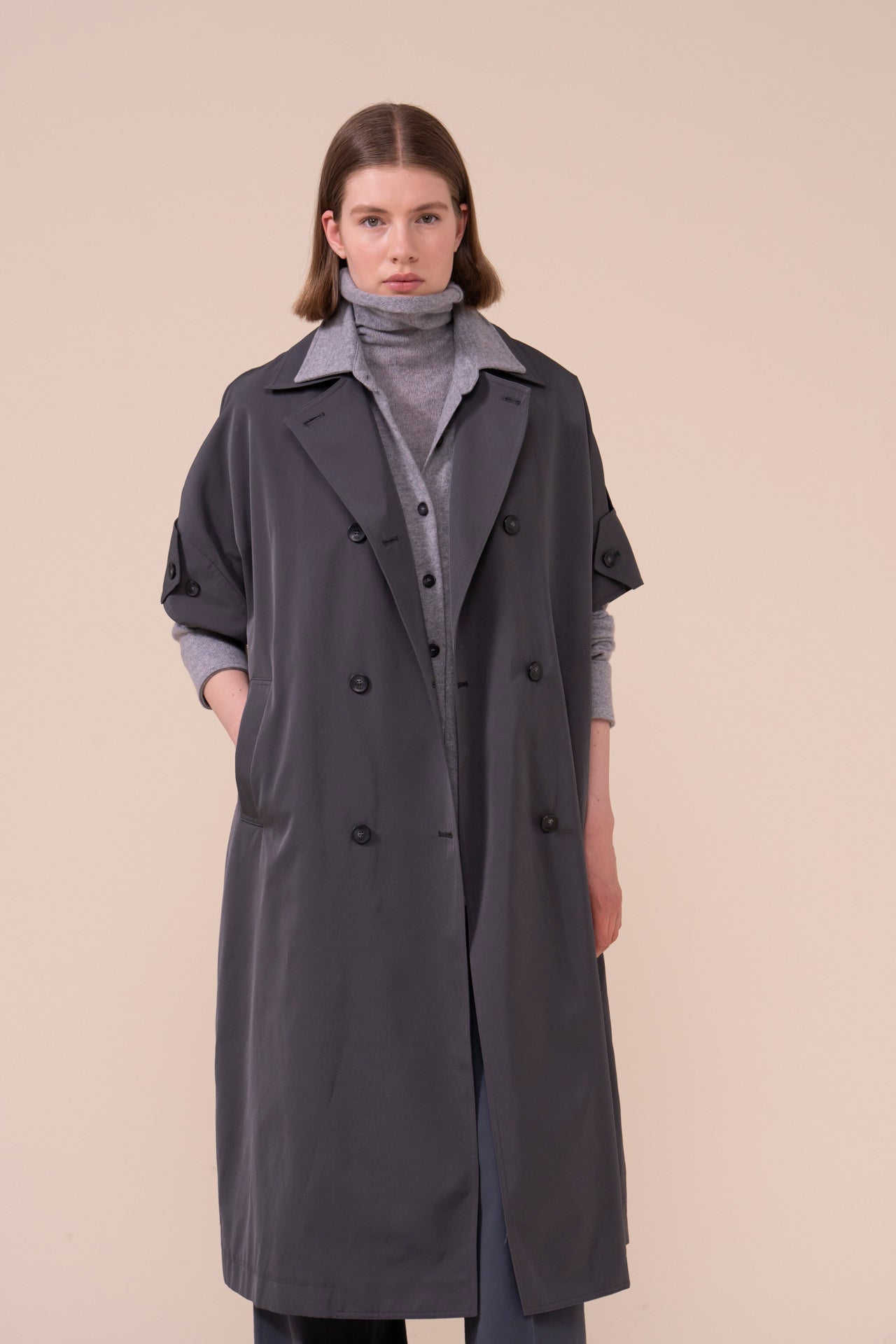Cobalto trench senza maniche in taffetà tecnico - ANTHRACITE