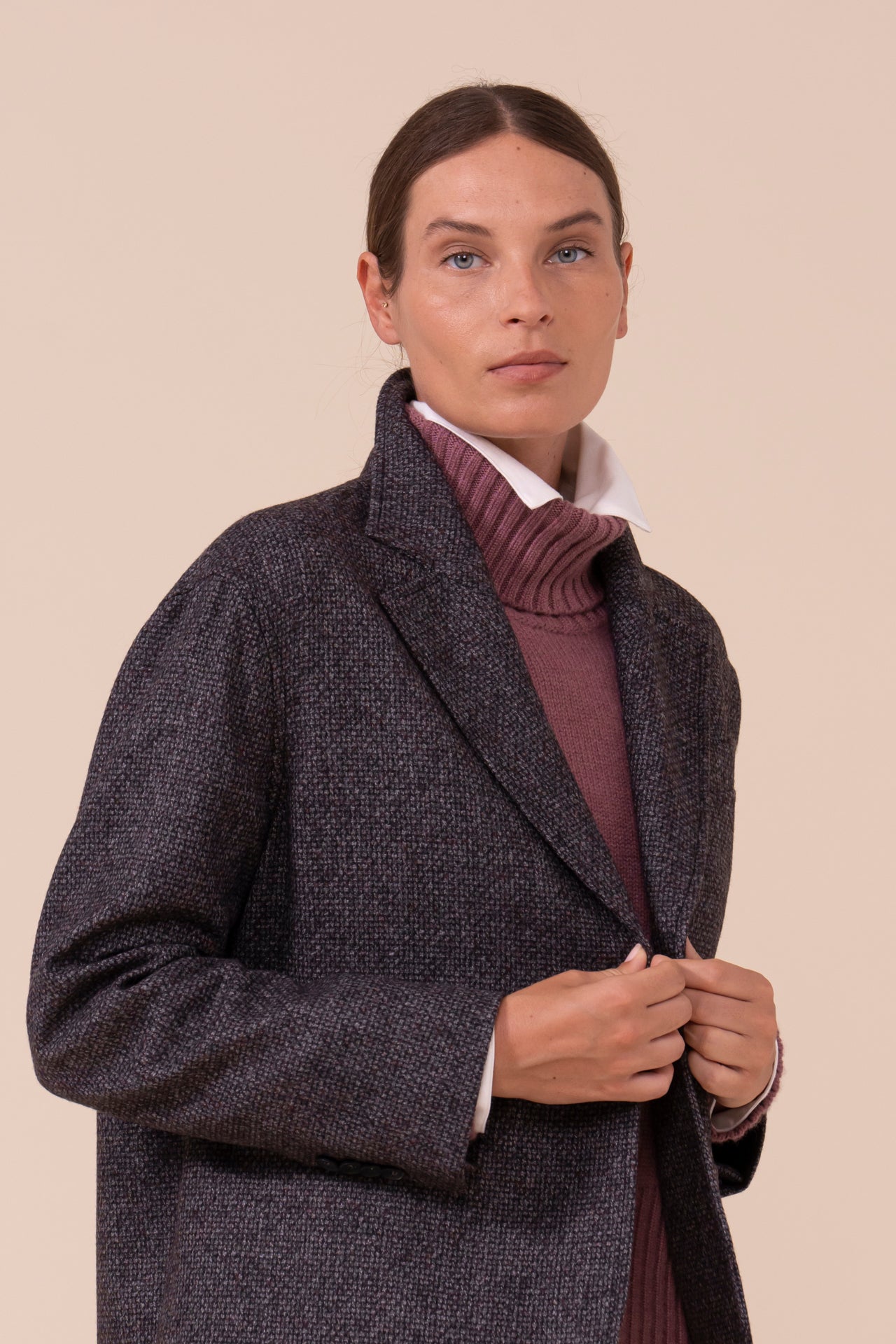 Sfene balzer boxy in lana e alpaca - DARKCHOCOLATE