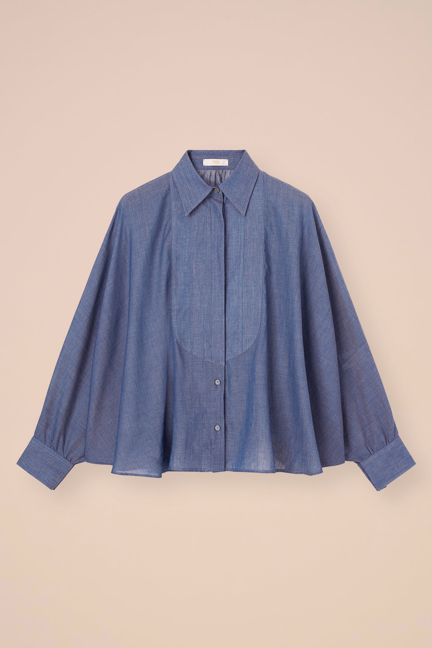 Serra Striped Cotton Voile Cape Shirt - DENIM