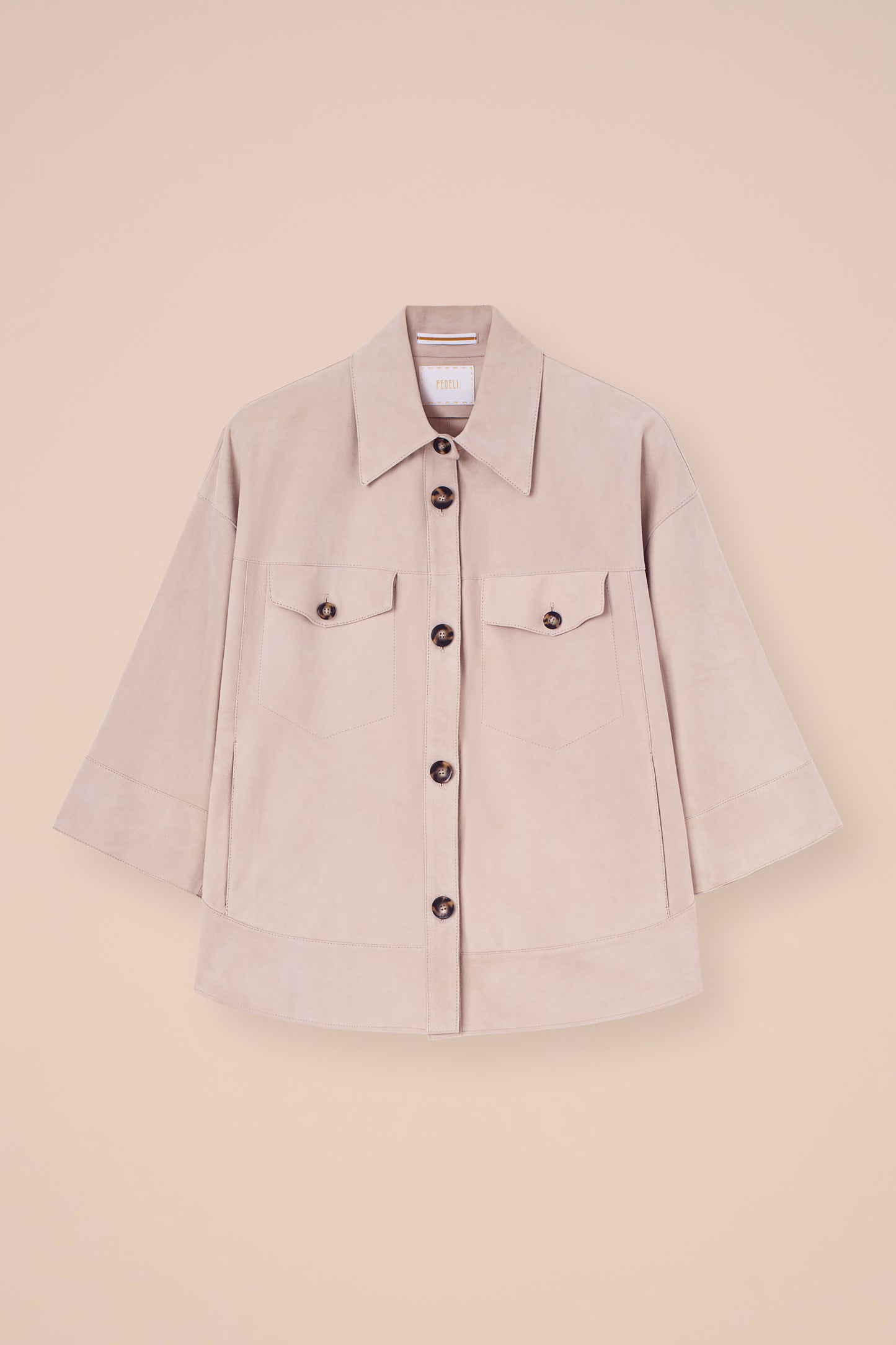 Alo giacca camicia in pelle scamosciata - CHALK