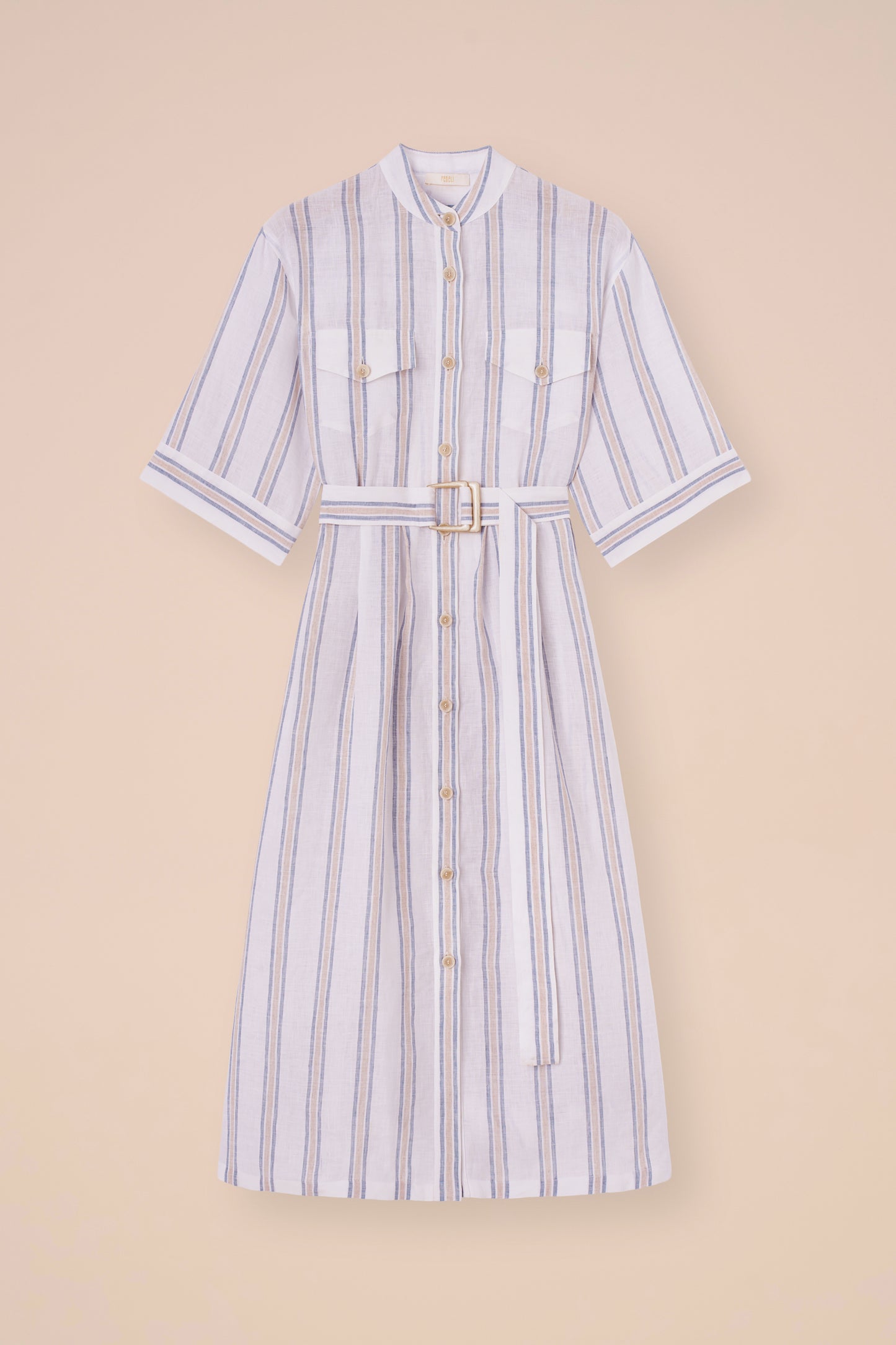 Rossi Miami Linen Striped Front-Open Striped - WHITE