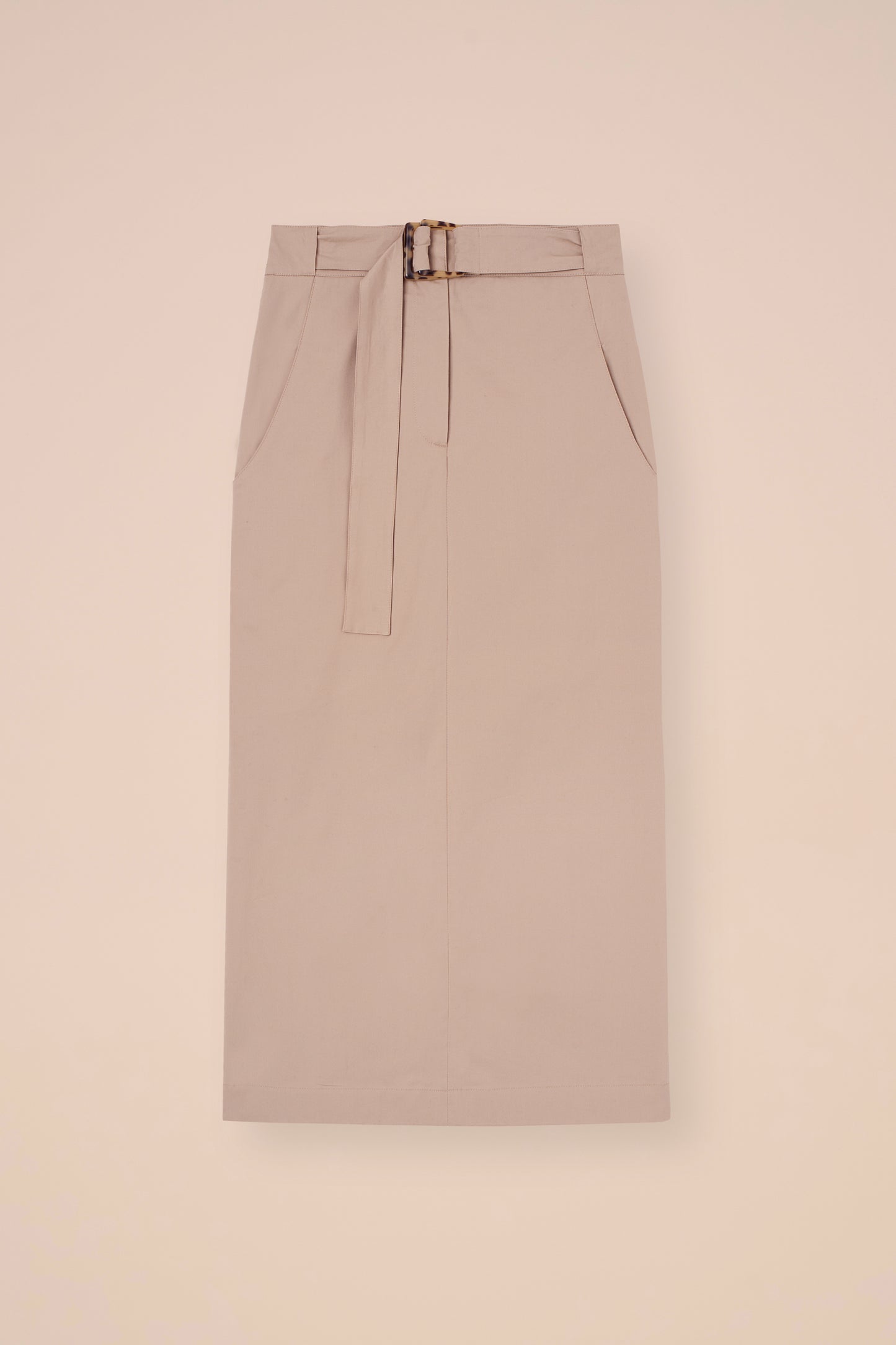 Andrea Cotton Gabardine Fitted Long Skirt - ALMOND