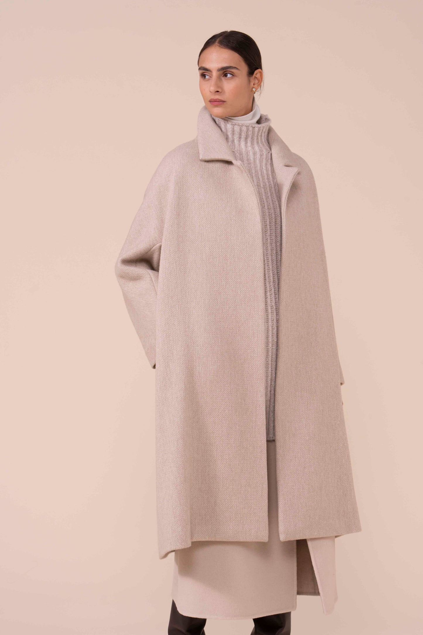 Tormaline overcoat in lana seta e cashmere - ALMOND